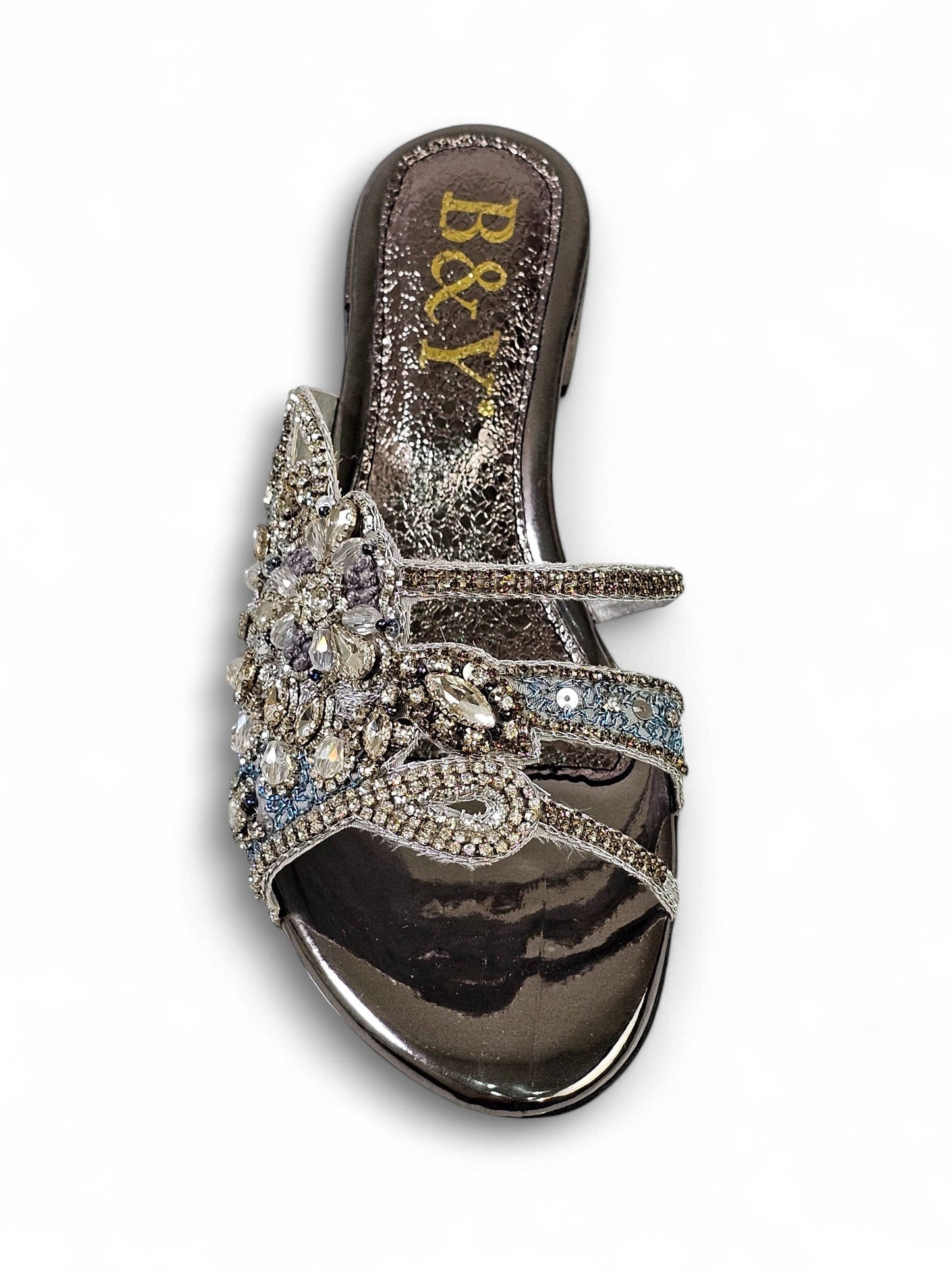 Velique Silver Block Heel Slip-on Sandal