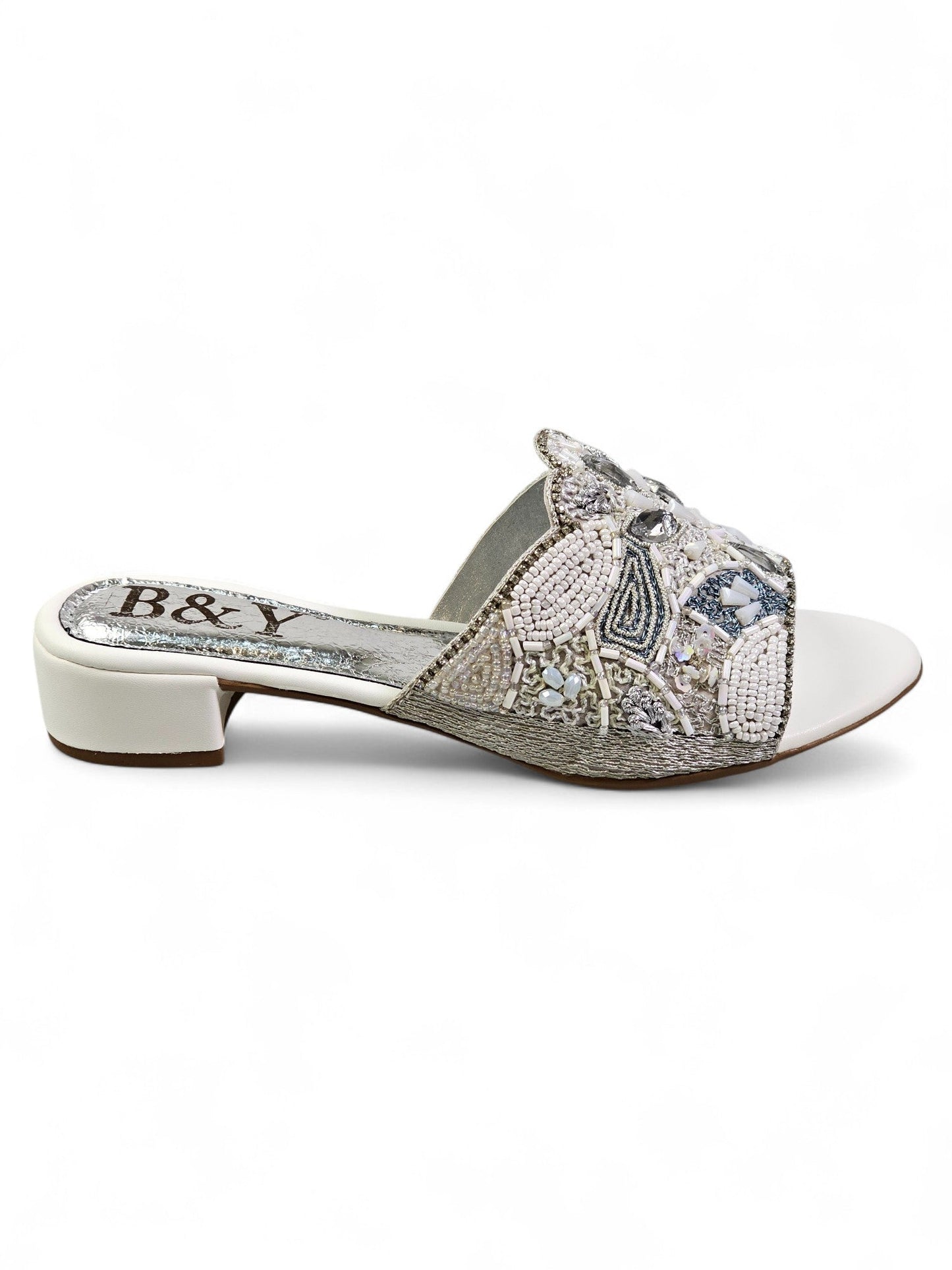 Kessira White Block Heel Slip-on Sandal