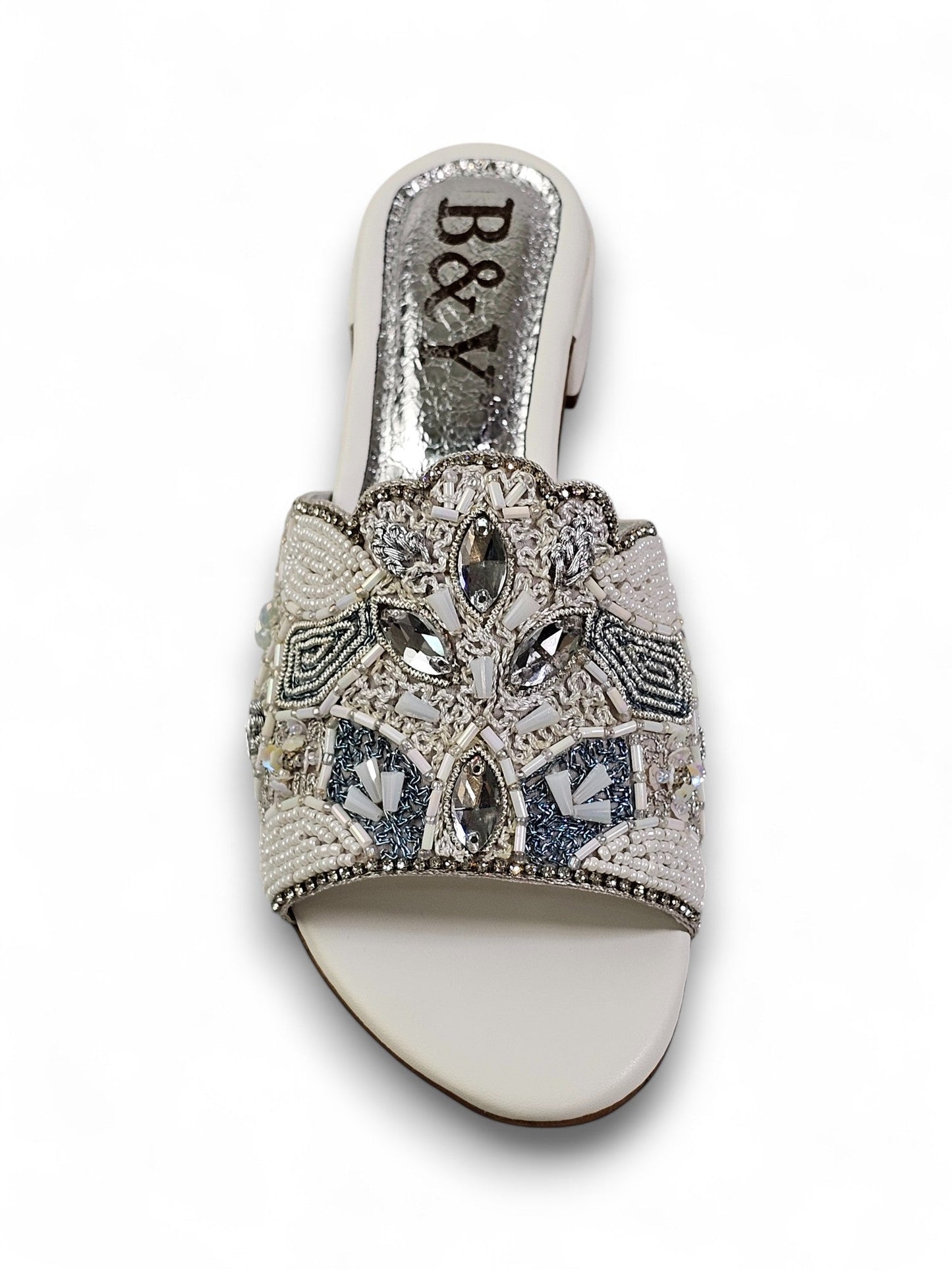 Kessira White Block Heel Slip-on Sandal