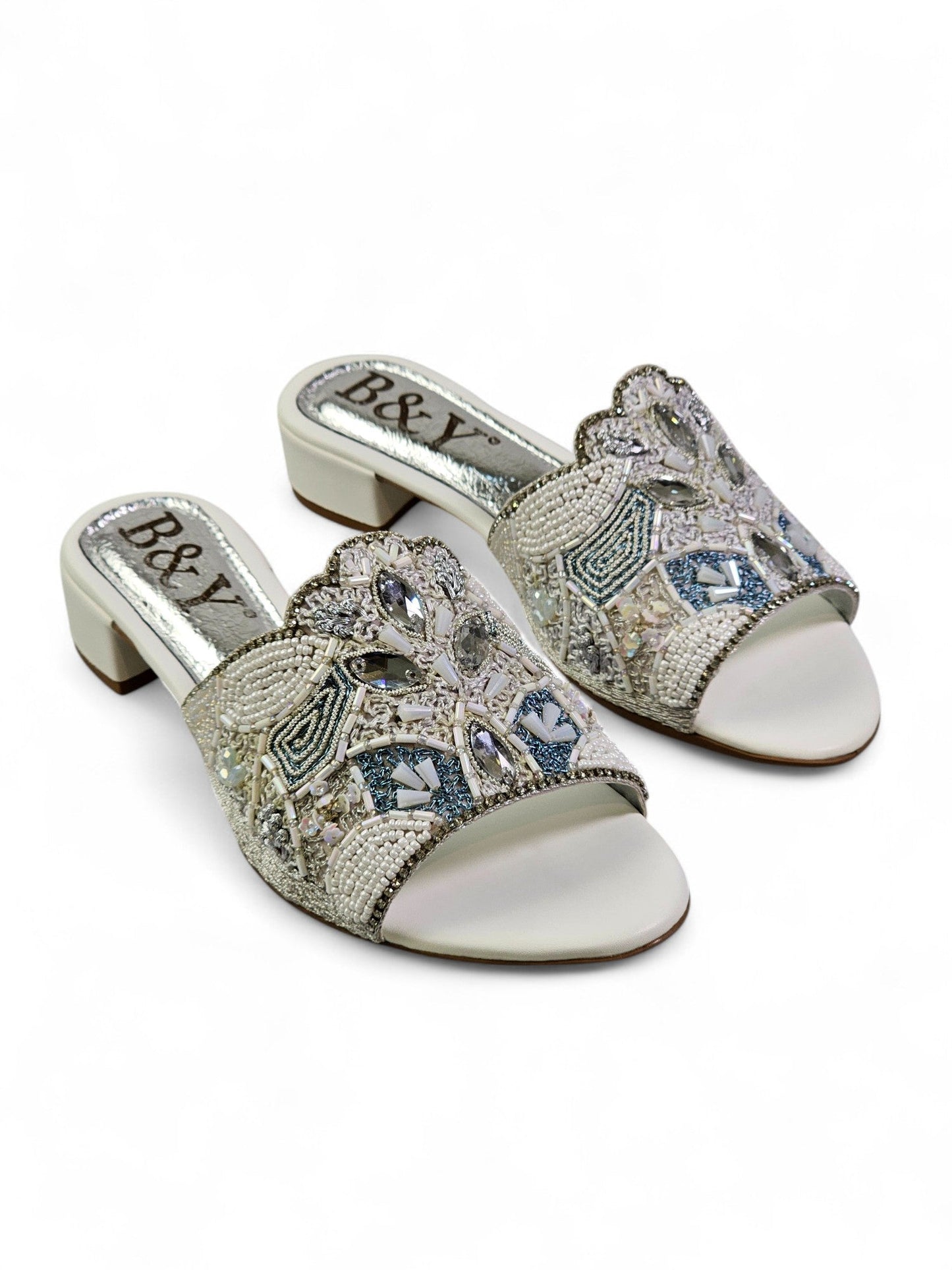 Kessira White Block Heel Slip-on Sandal