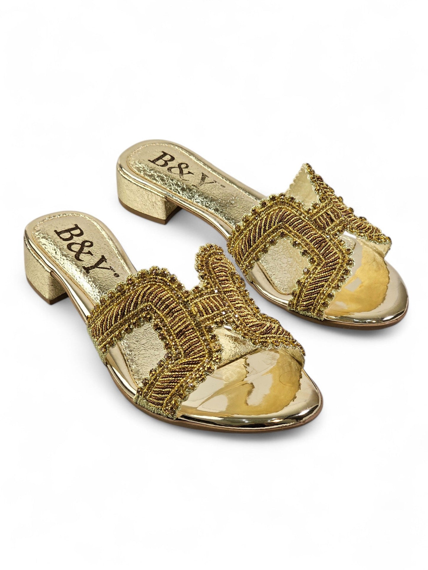 Slide Golden Block Heel Slip-on Sandal