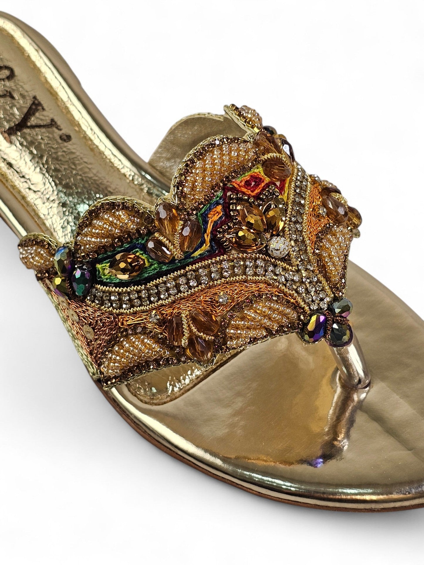 Sorique Golden Block Heel Flip-Flop