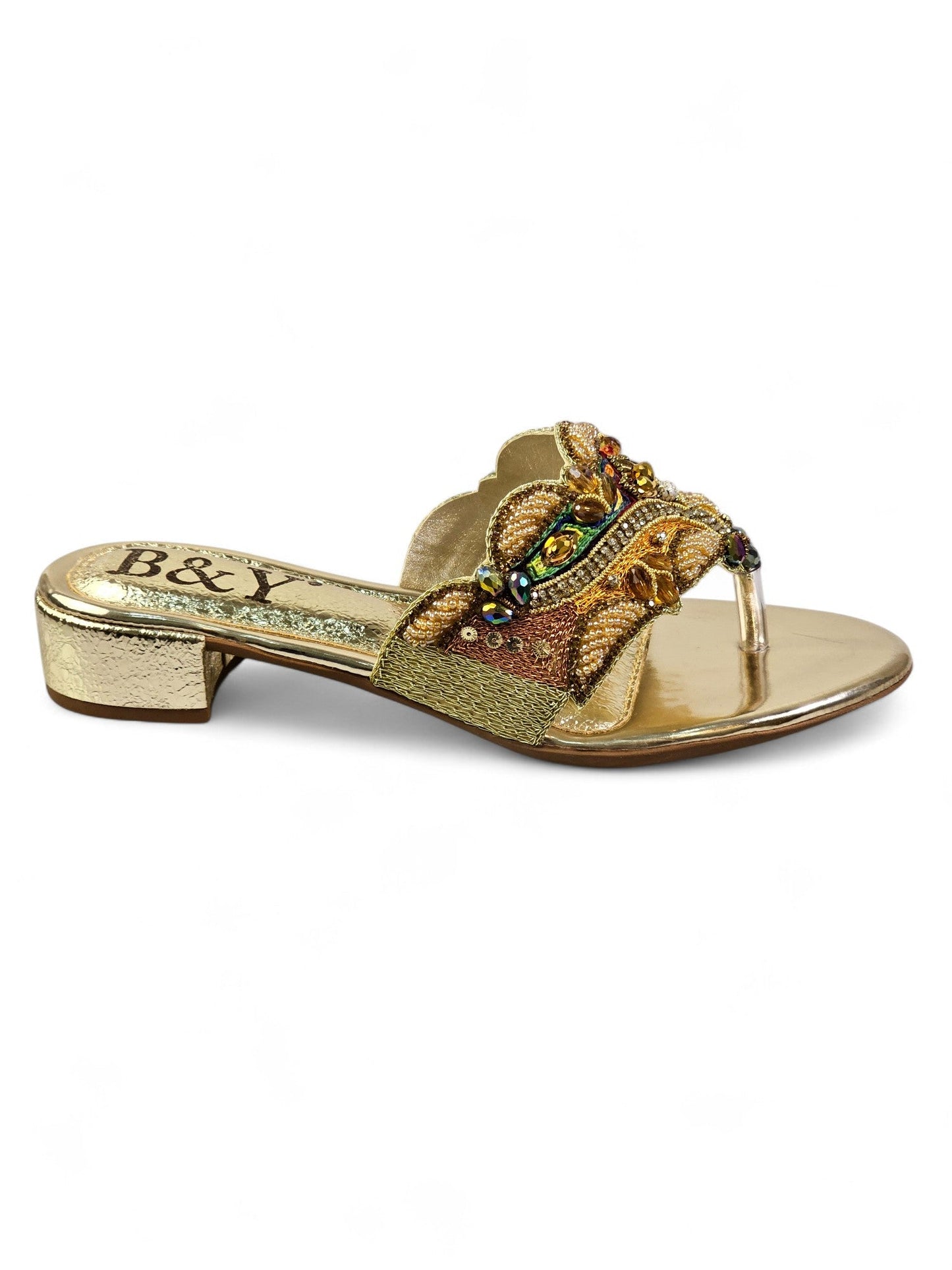 Sorique Golden Block Heel Flip-Flop