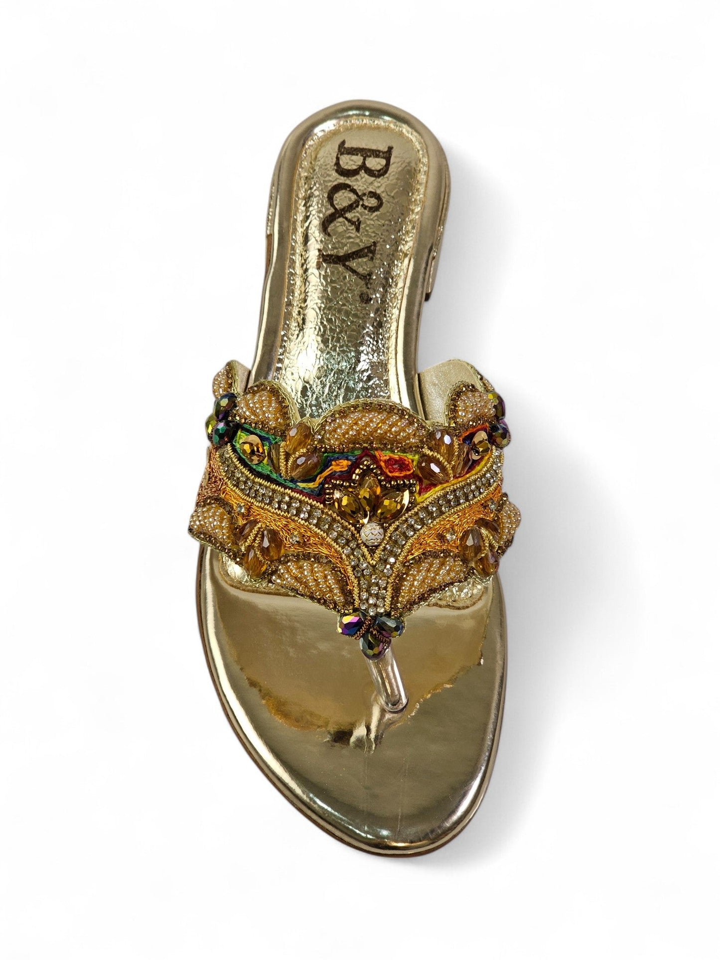 Sorique Golden Block Heel Flip-Flop