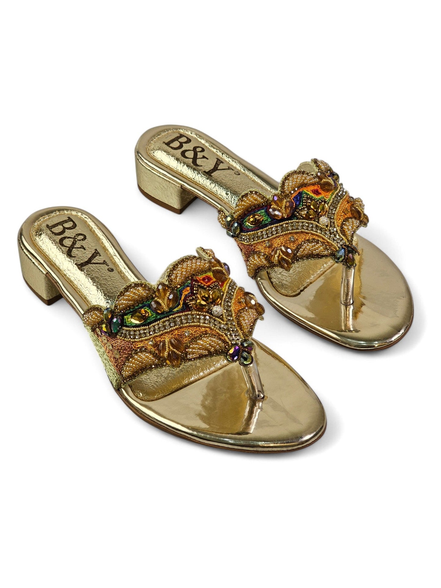 Sorique Golden Block Heel Flip-Flop
