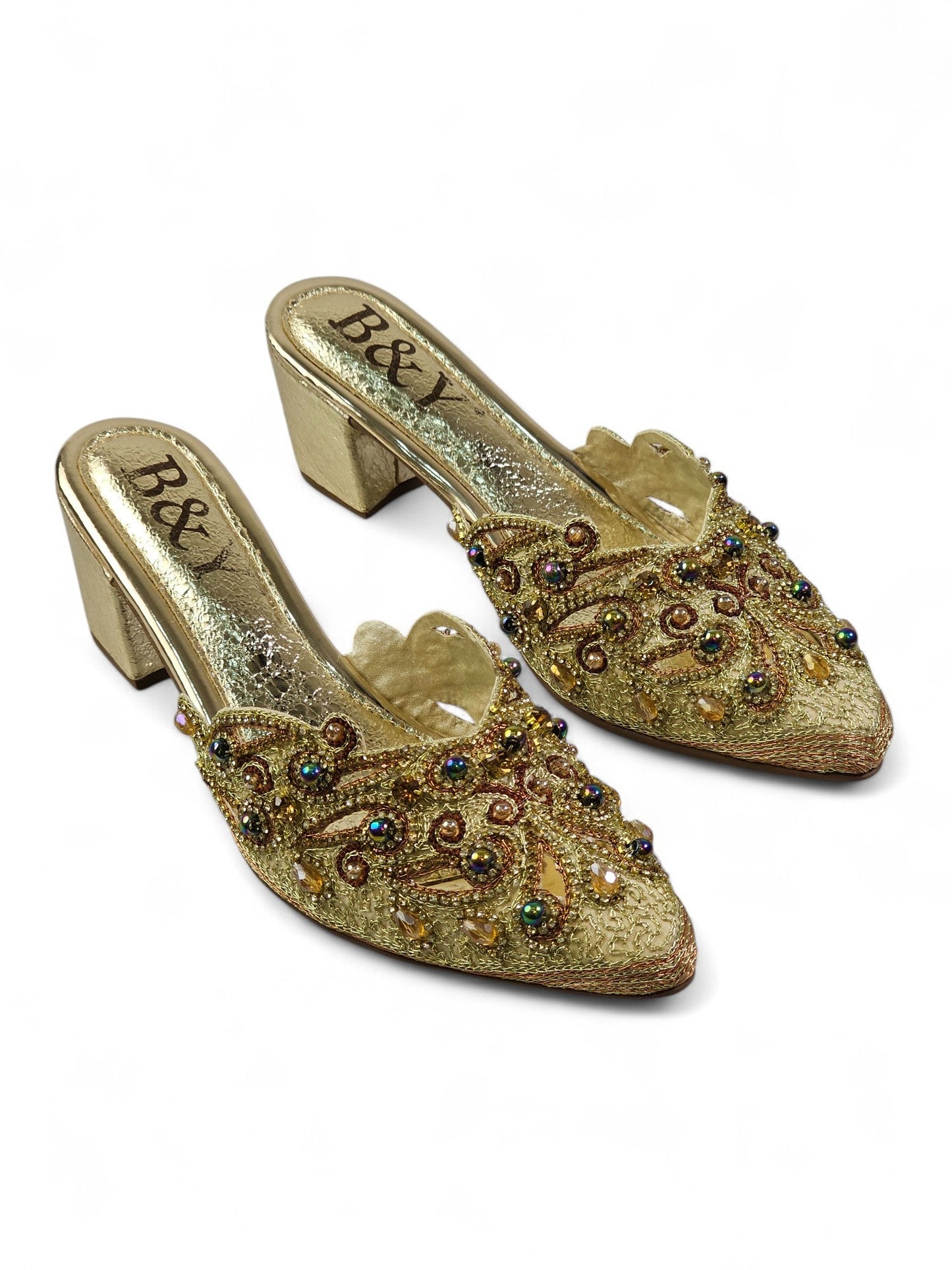 Serava Golden Mid Heel Mule