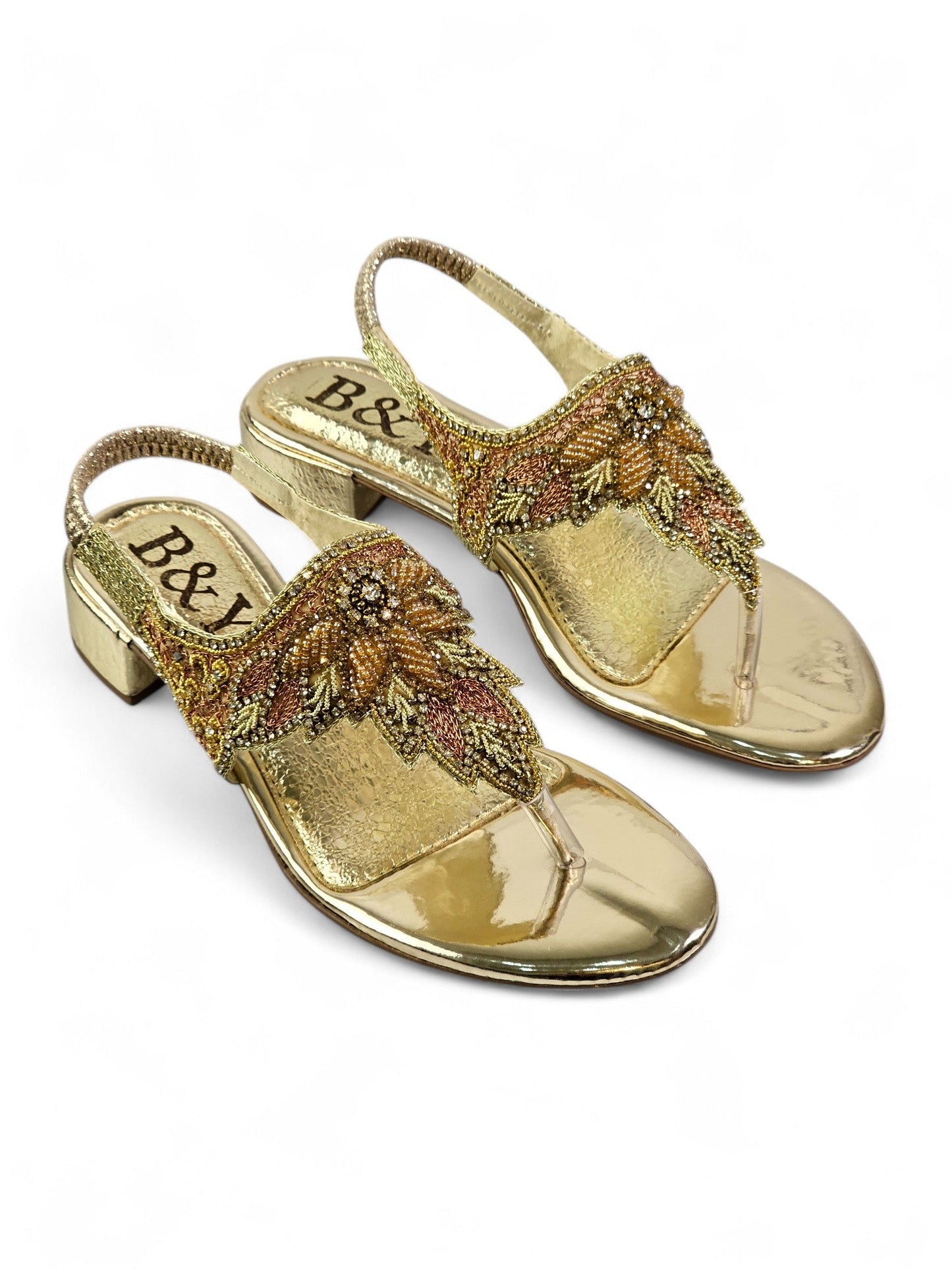 Verse Golden Block Heels Sandal