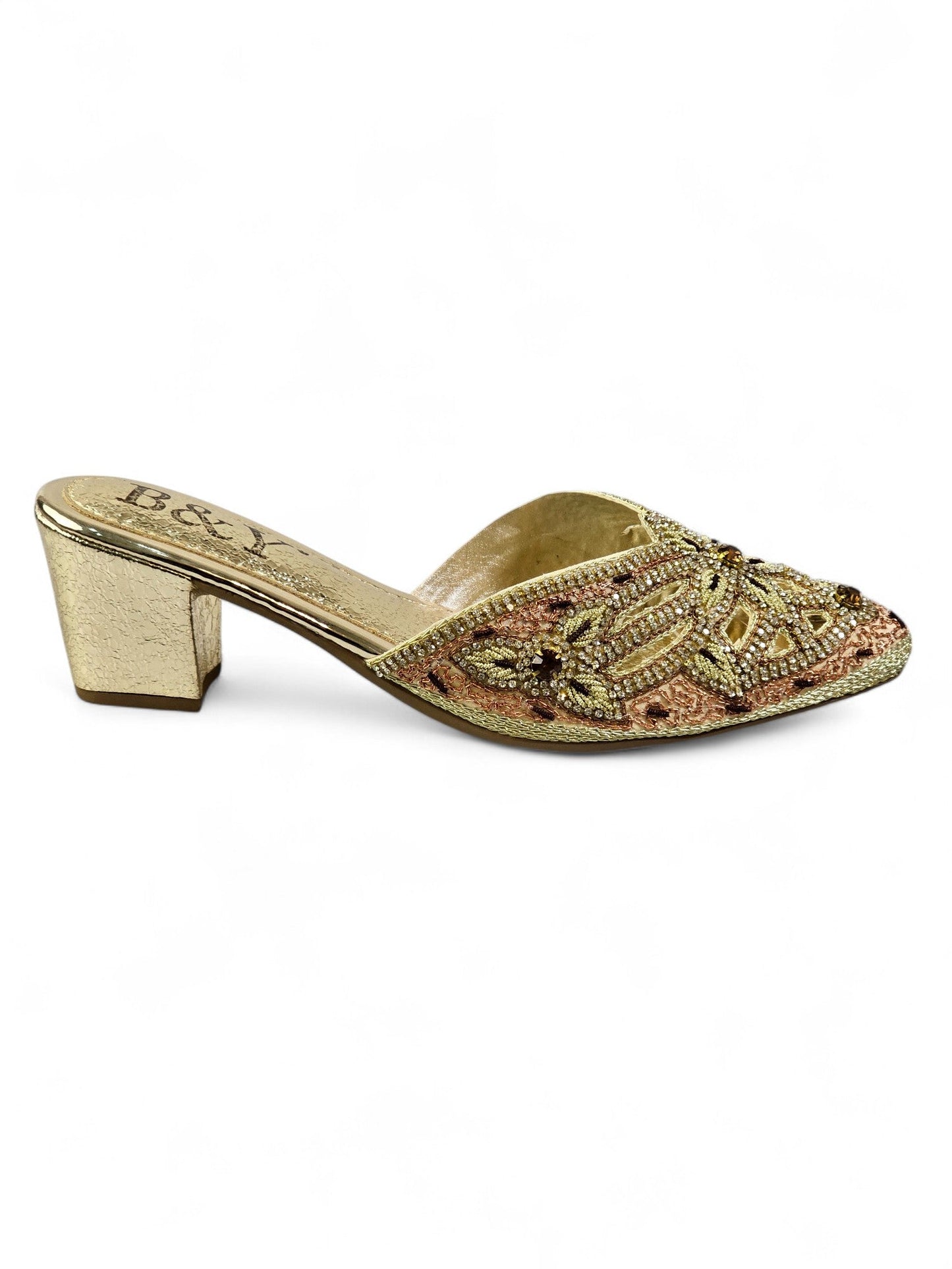 Delisse Golden Mid Heel Mule