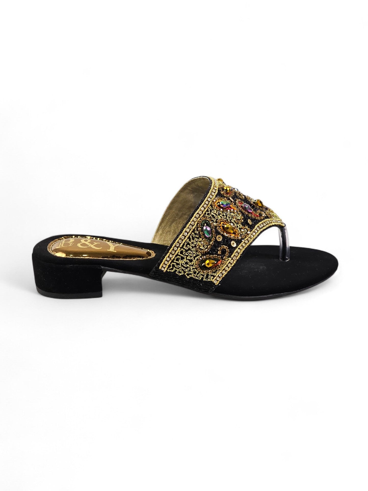 Aura Black Block Heel Flip-Flop