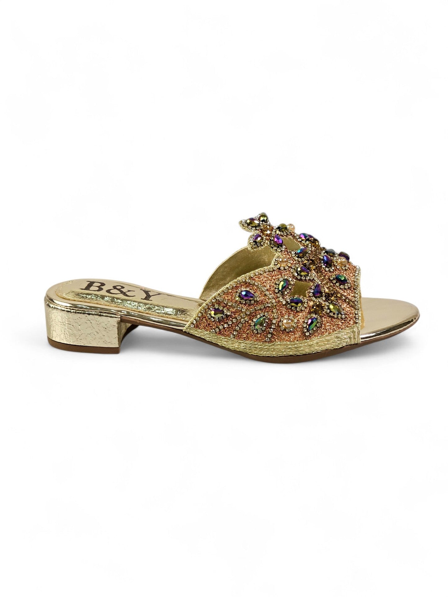 Saphila Golden Block Heel Slip-on Sandal