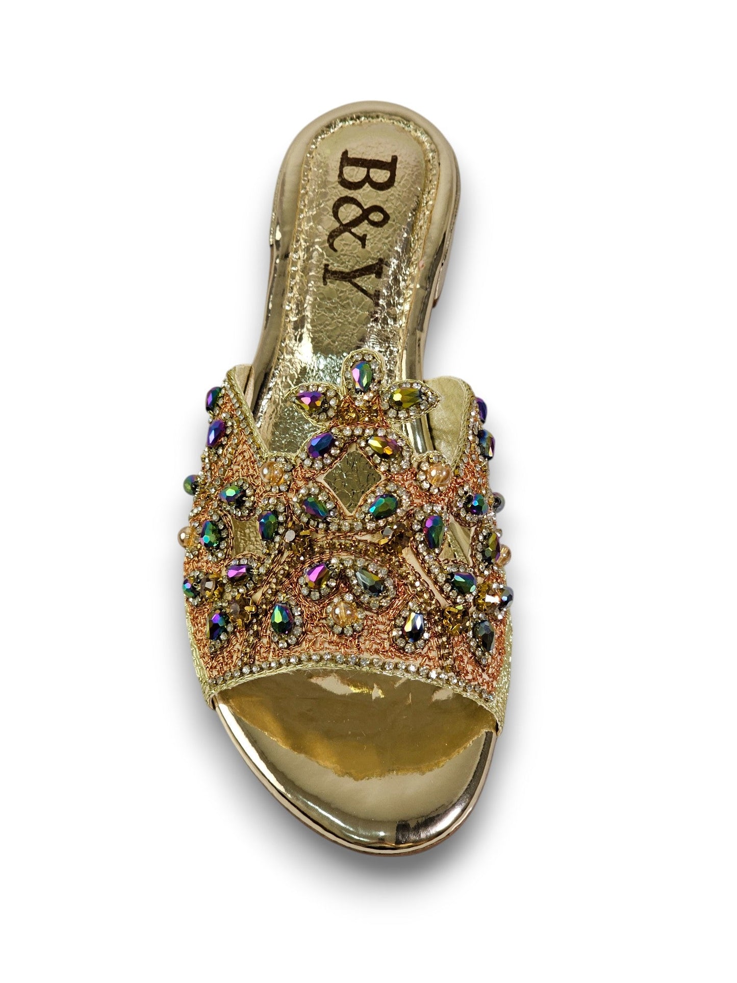 Saphila Golden Block Heel Slip-on Sandal