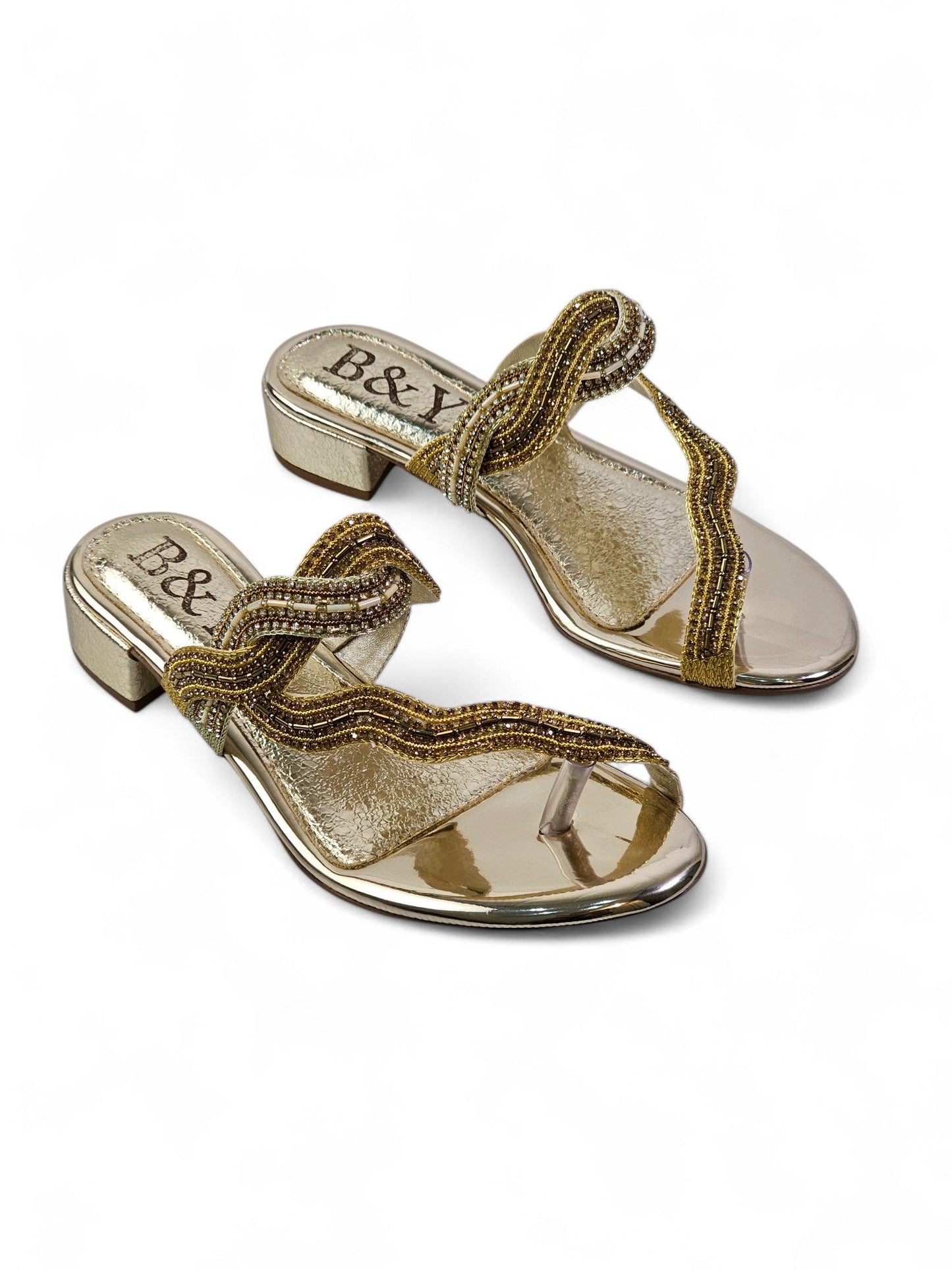 Beat Golden Block Heel Slip-on Sandal