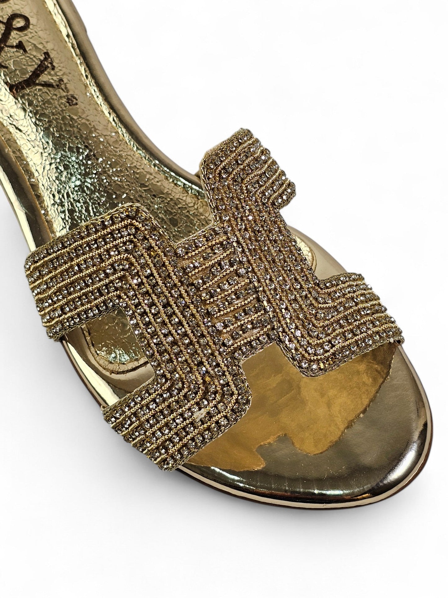 Sparkle Golden Block Heel Slip-on Sandal