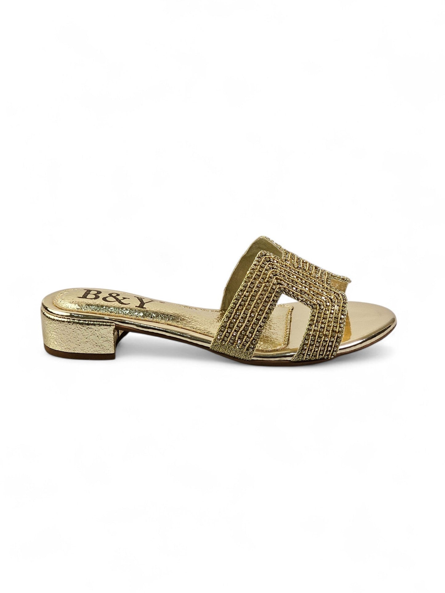 Sparkle Golden Block Heel Slip-on Sandal