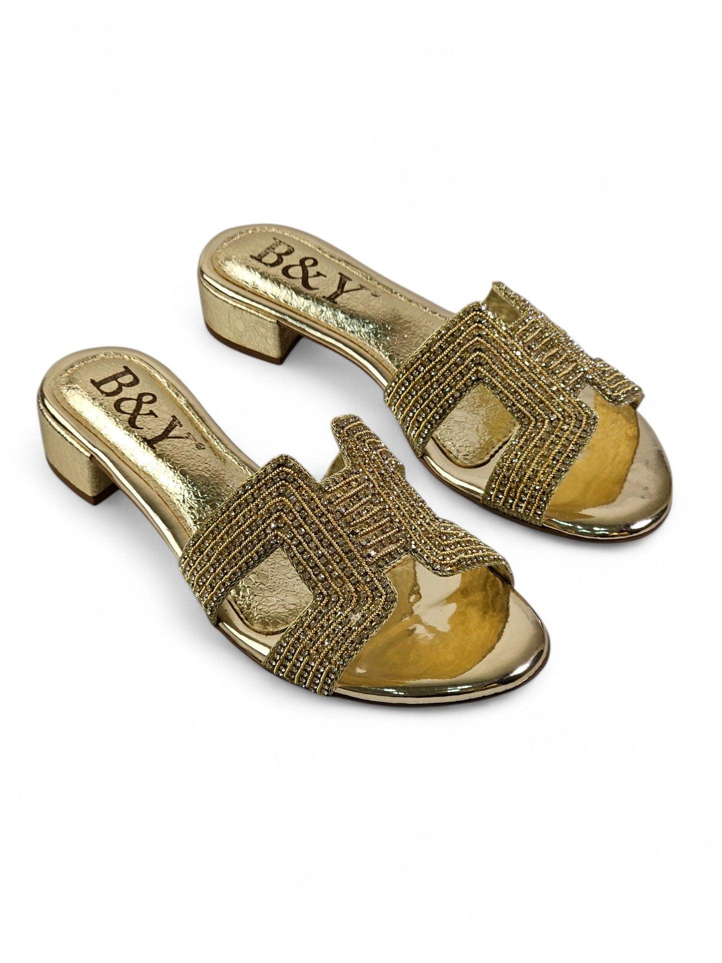 Sparkle Golden Block Heel Slip-on Sandal