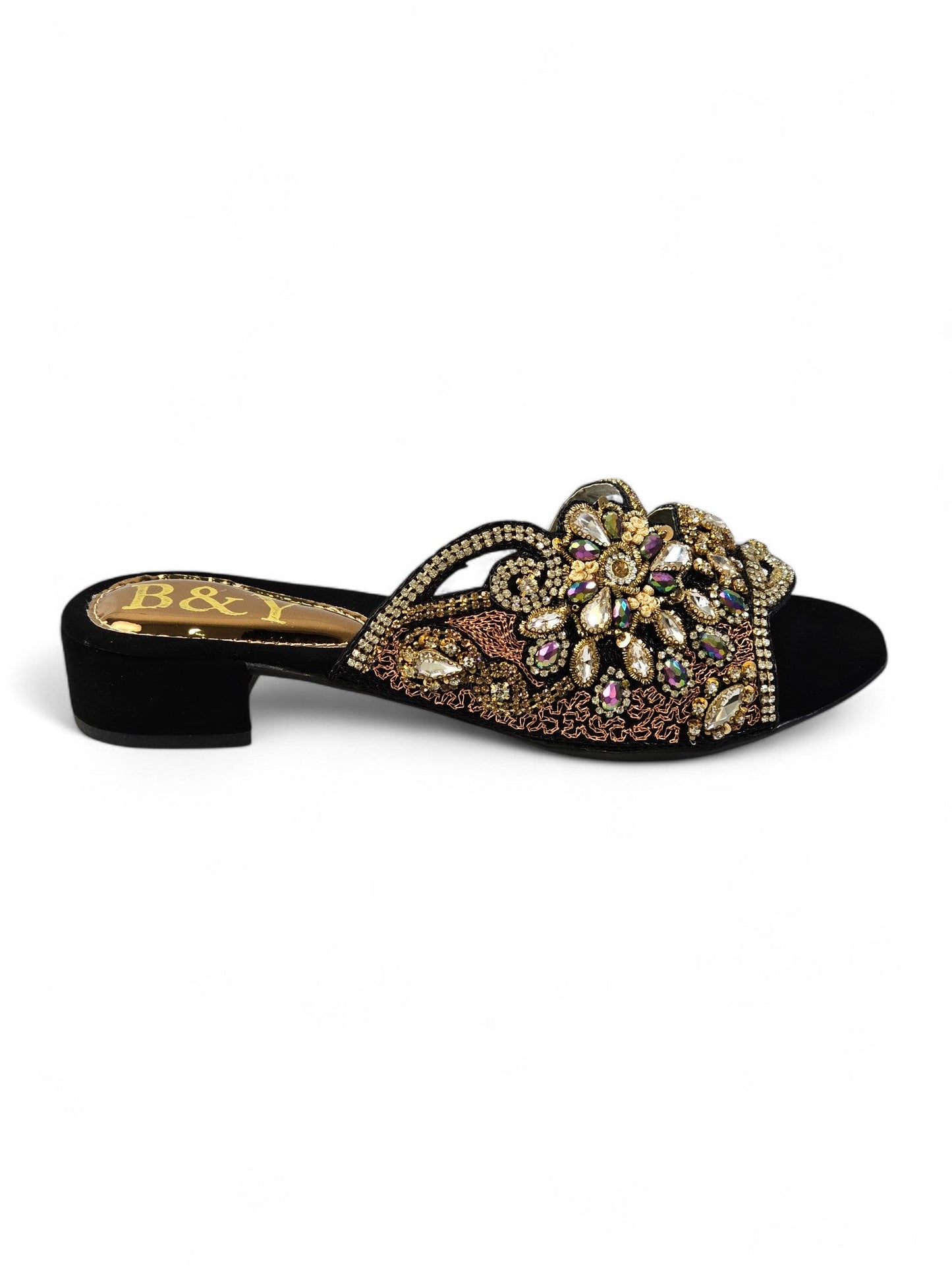 Velique Black Block Heel Slip-on Sandal