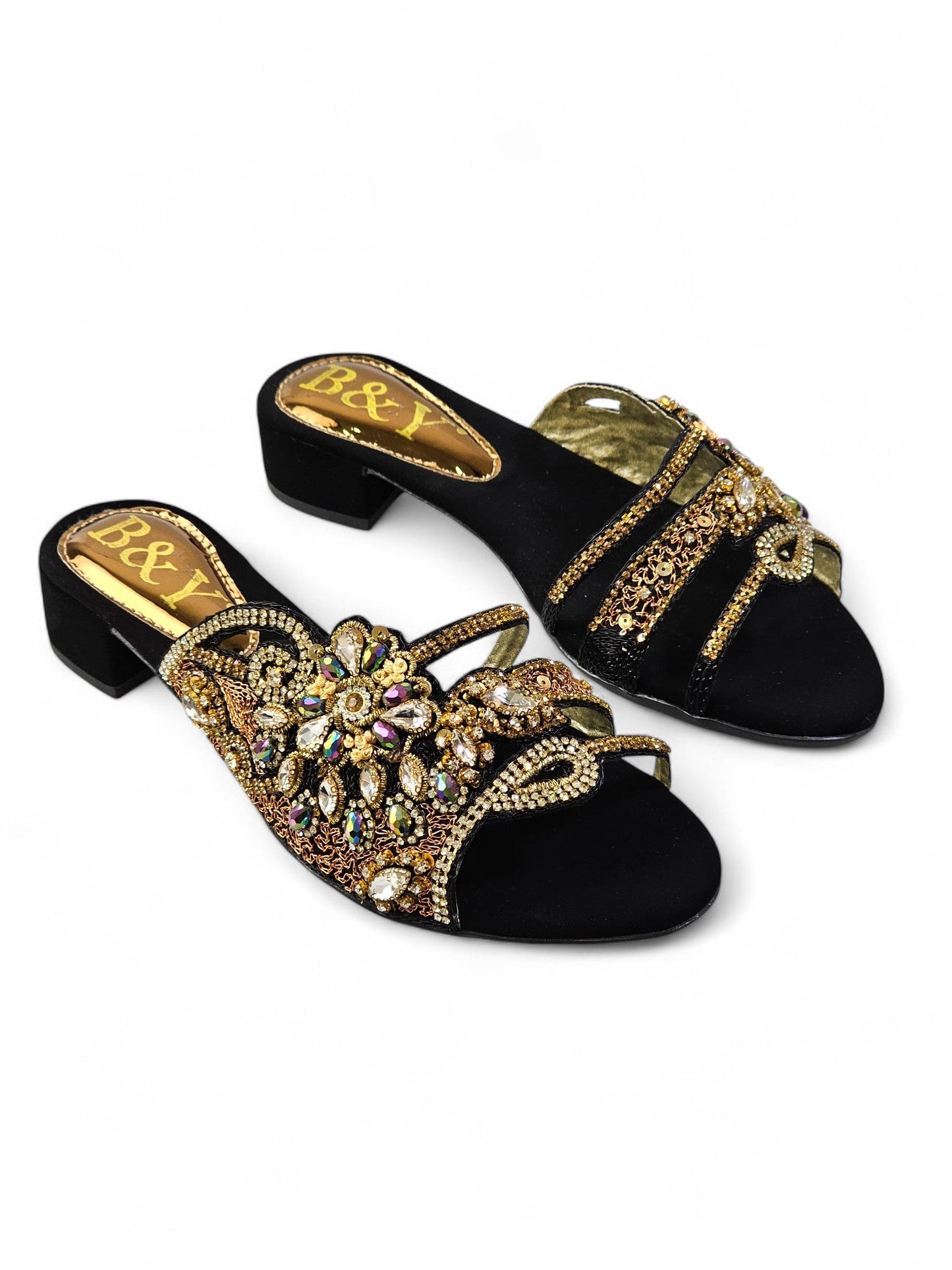 Velique Black Block Heel Slip-on Sandal