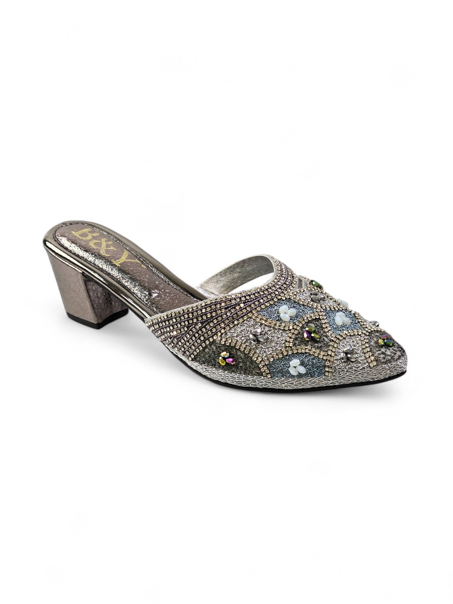 Zamirae Silver Mid Heel Mule