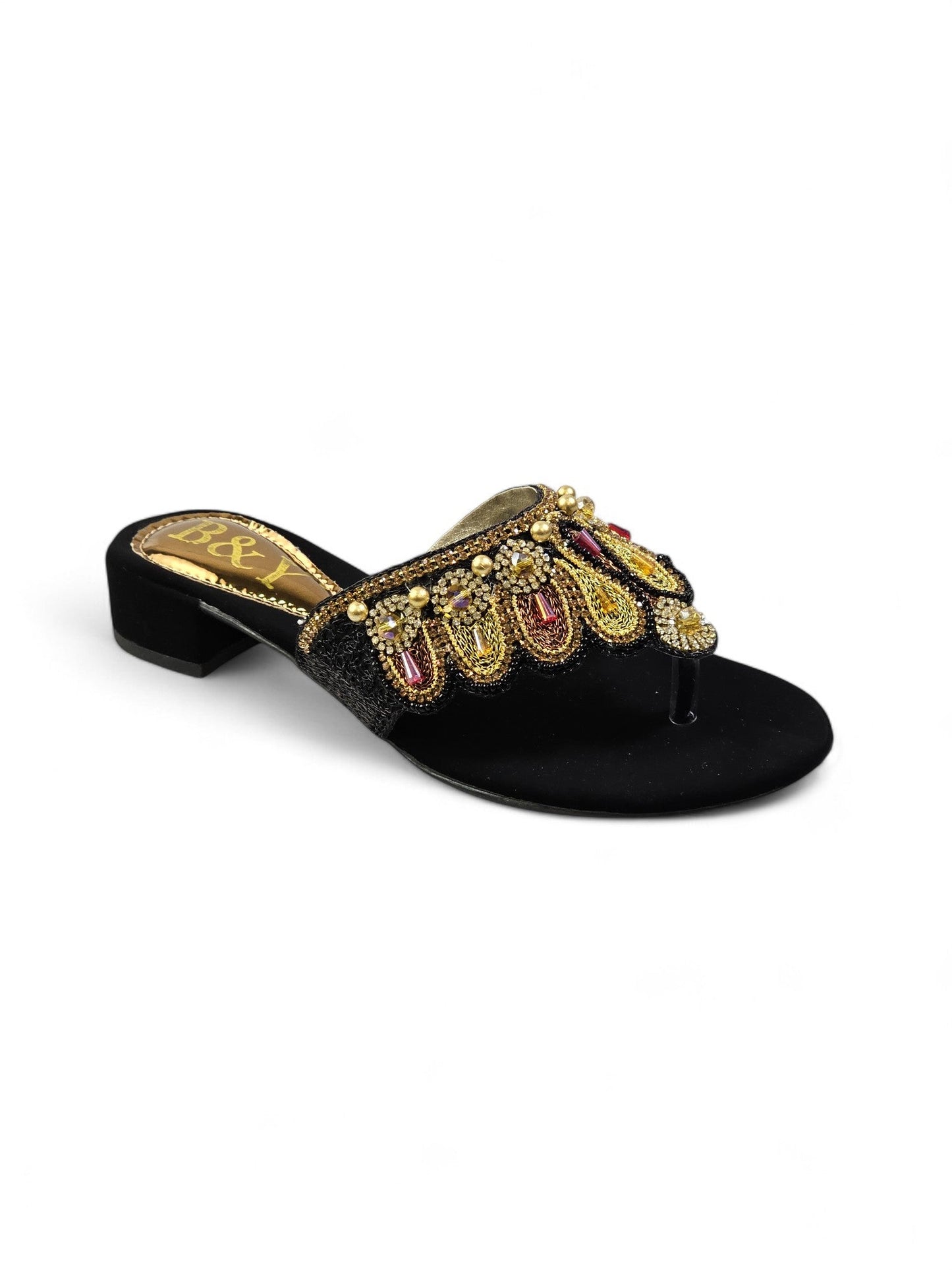 Zaffra Black Block Heel Flip-Flop