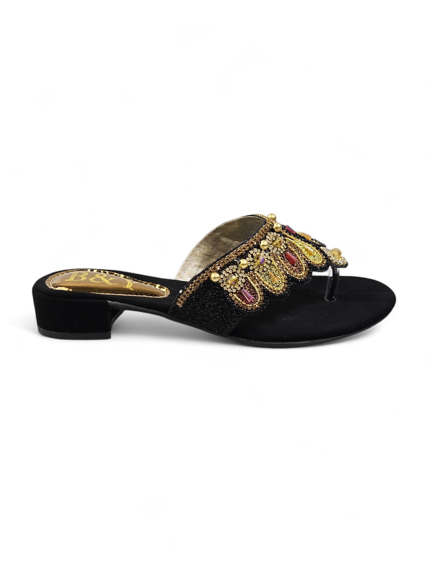 Zaffra Black Block Heel Flip-Flop