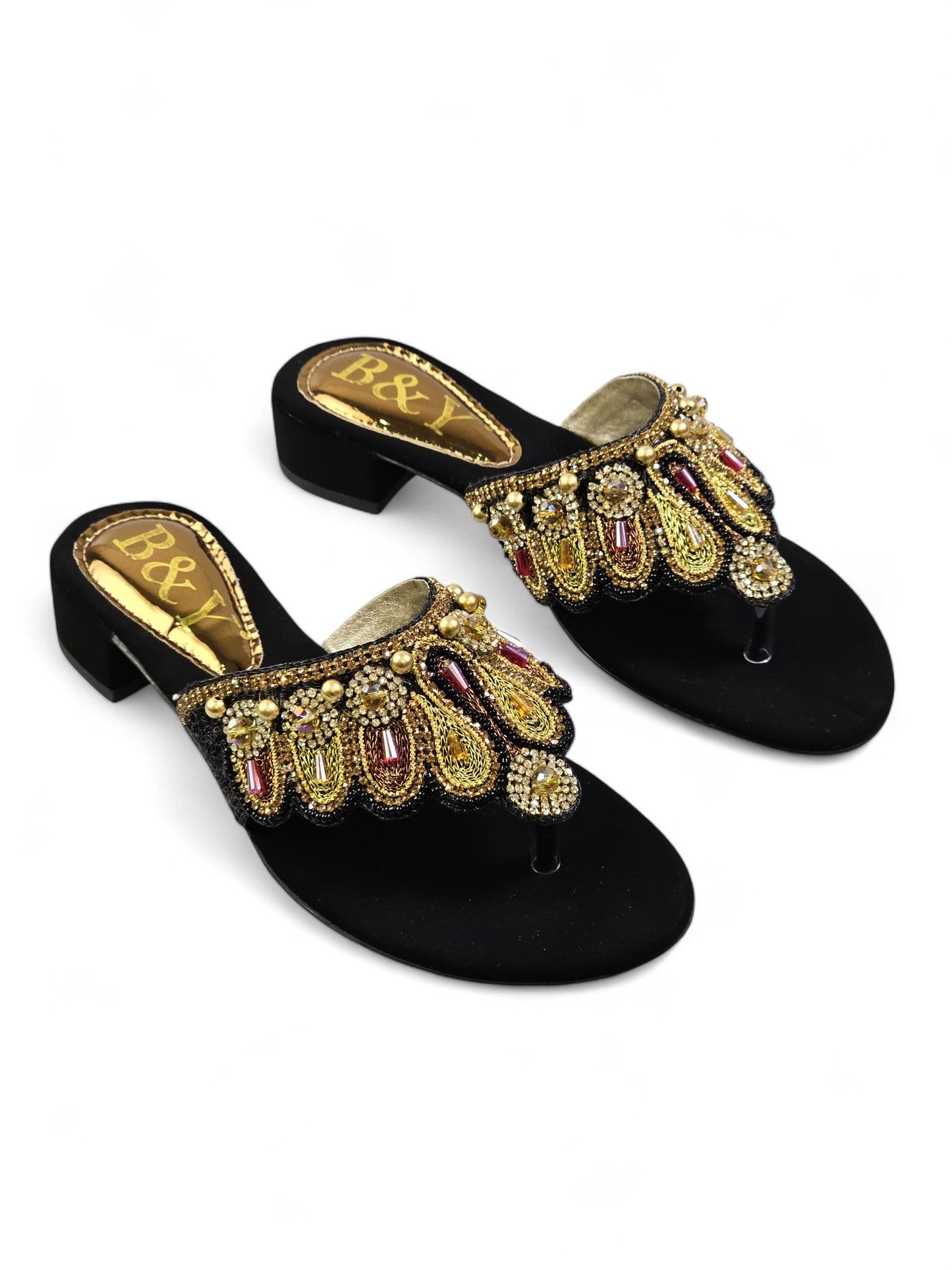 Zaffra Black Block Heel Flip-Flop