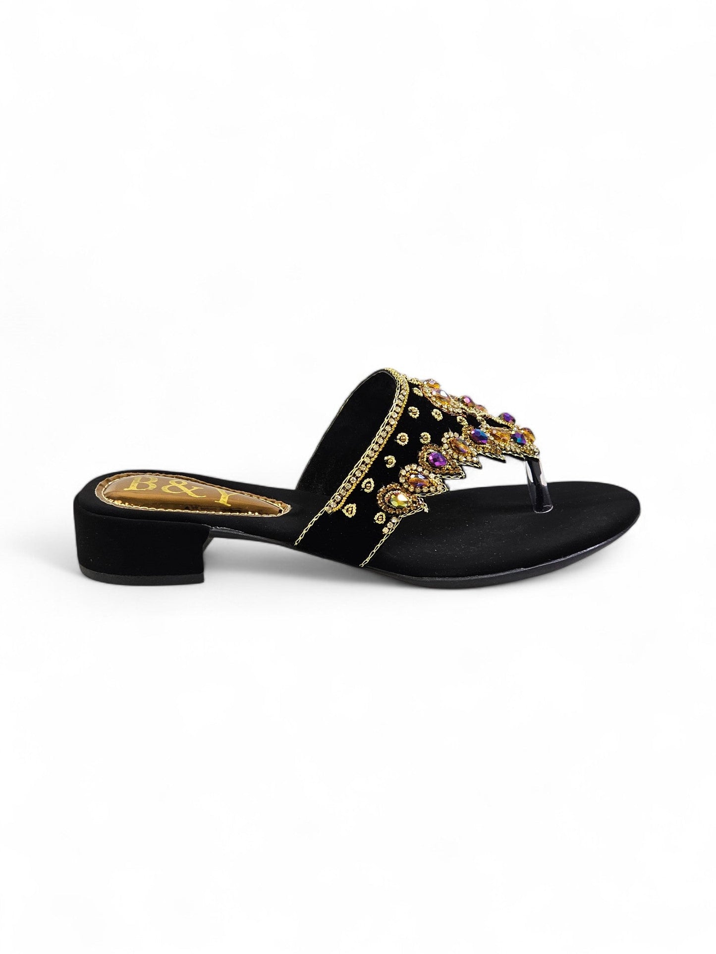 Nuvina Black Block Heel Flip-Flop