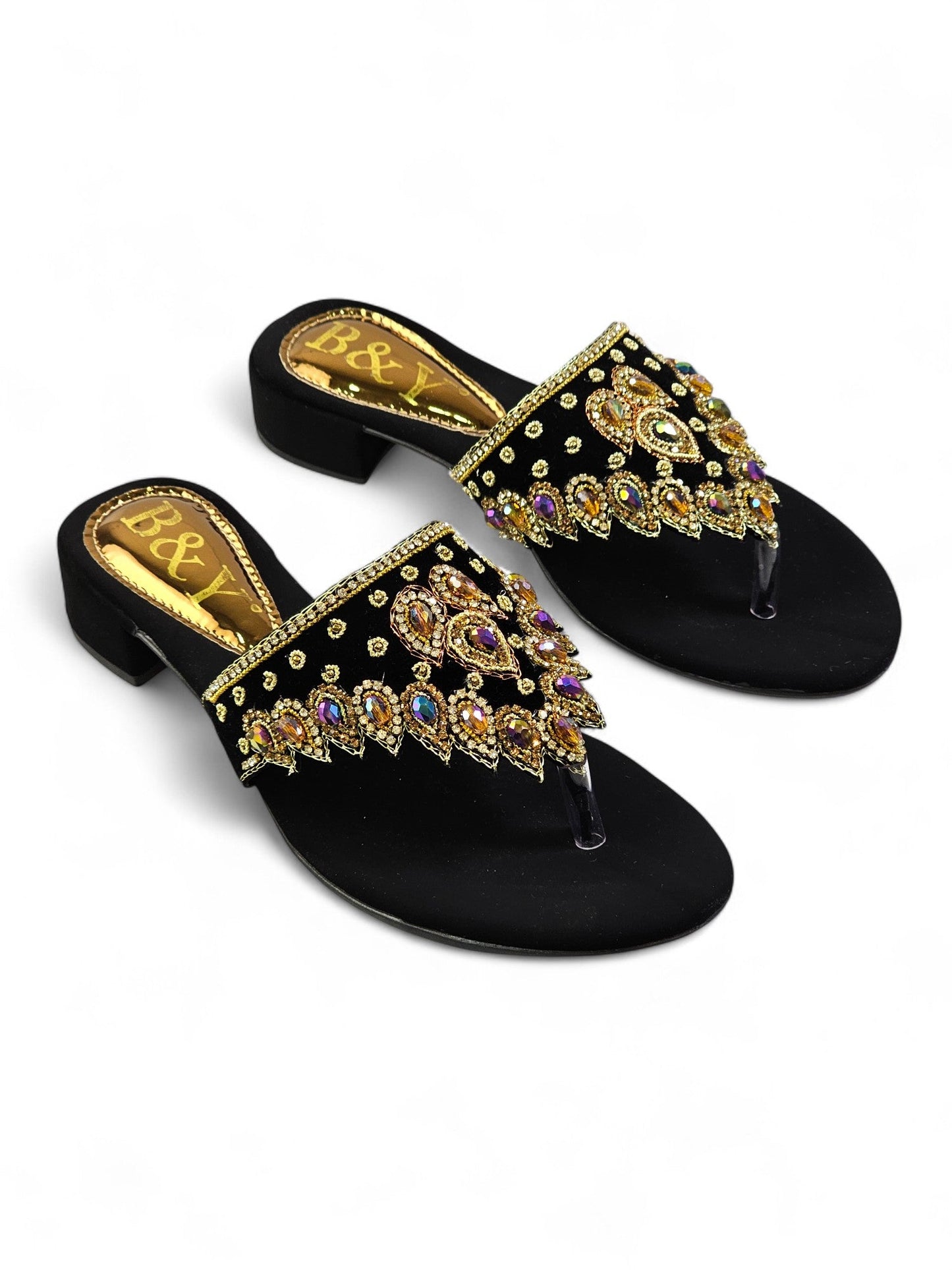 Nuvina Black Block Heel Flip-Flop