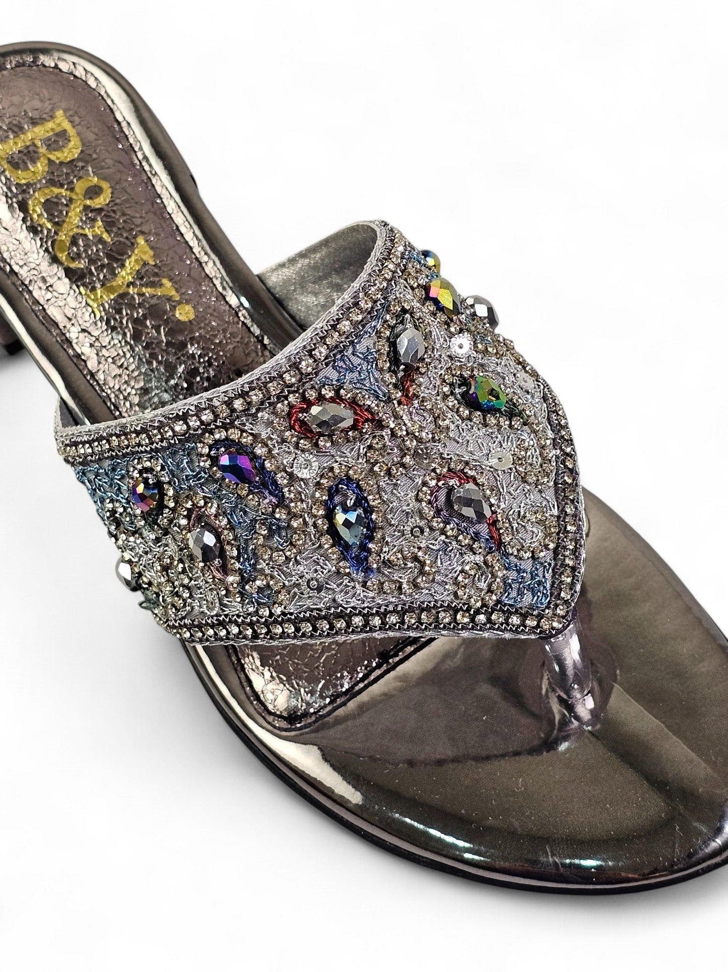 Aura Silver Block Heel Flip-Flop