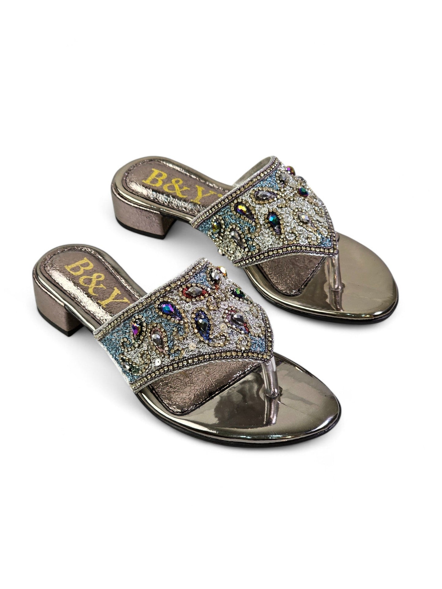 Aura Silver Block Heel Flip-Flop
