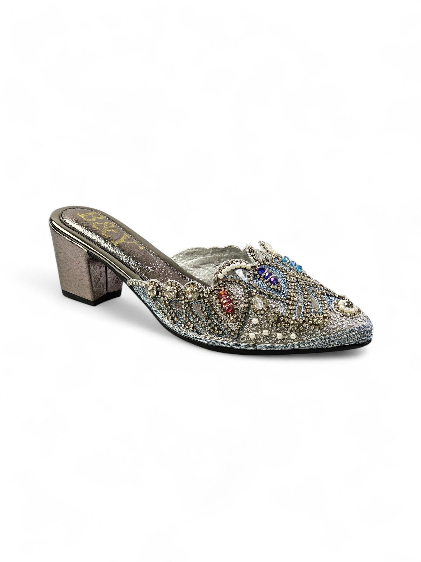 Tavira Silver Mid Heel Mule