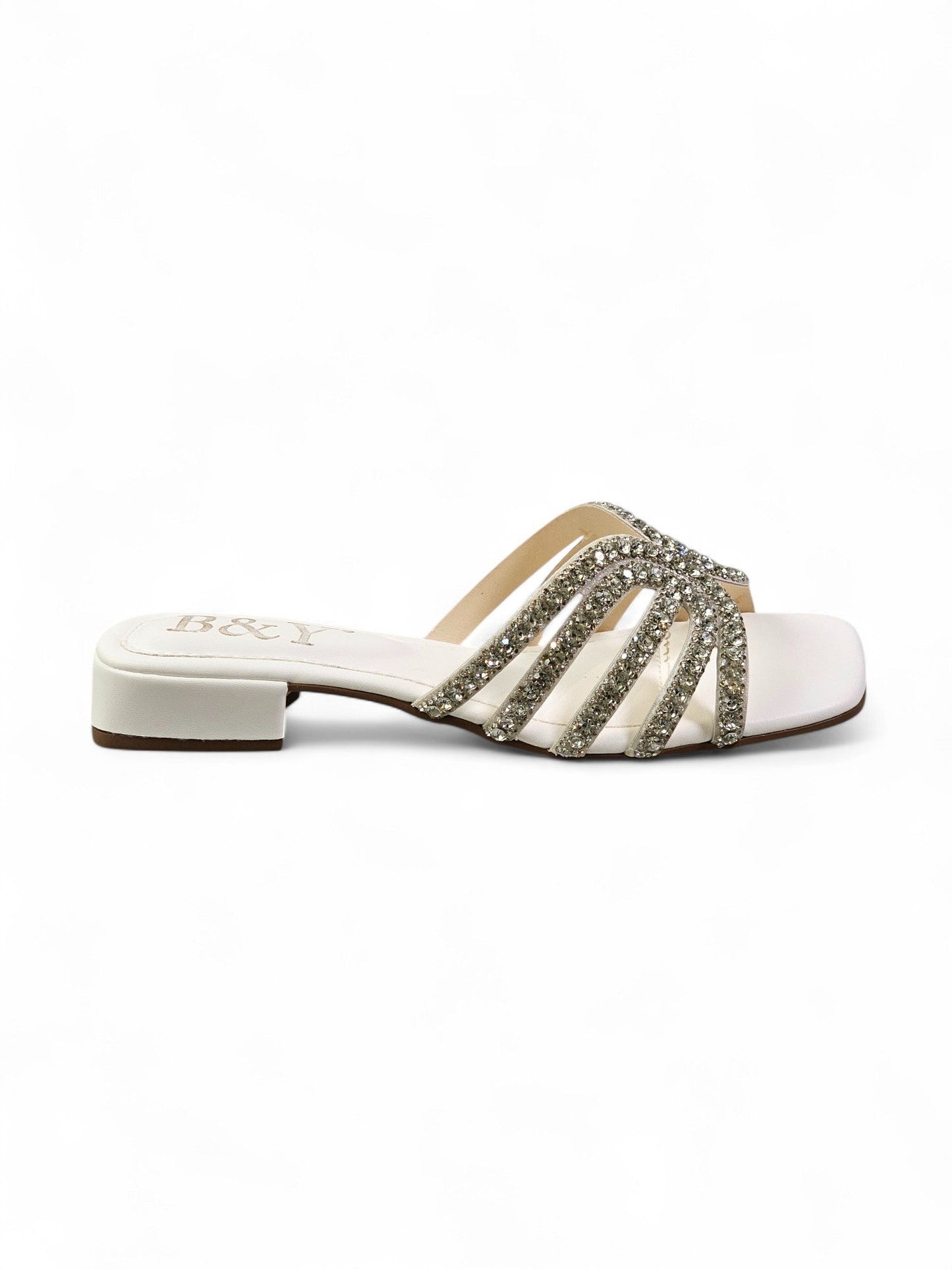Velour White Low Heel Slip-on Sandal