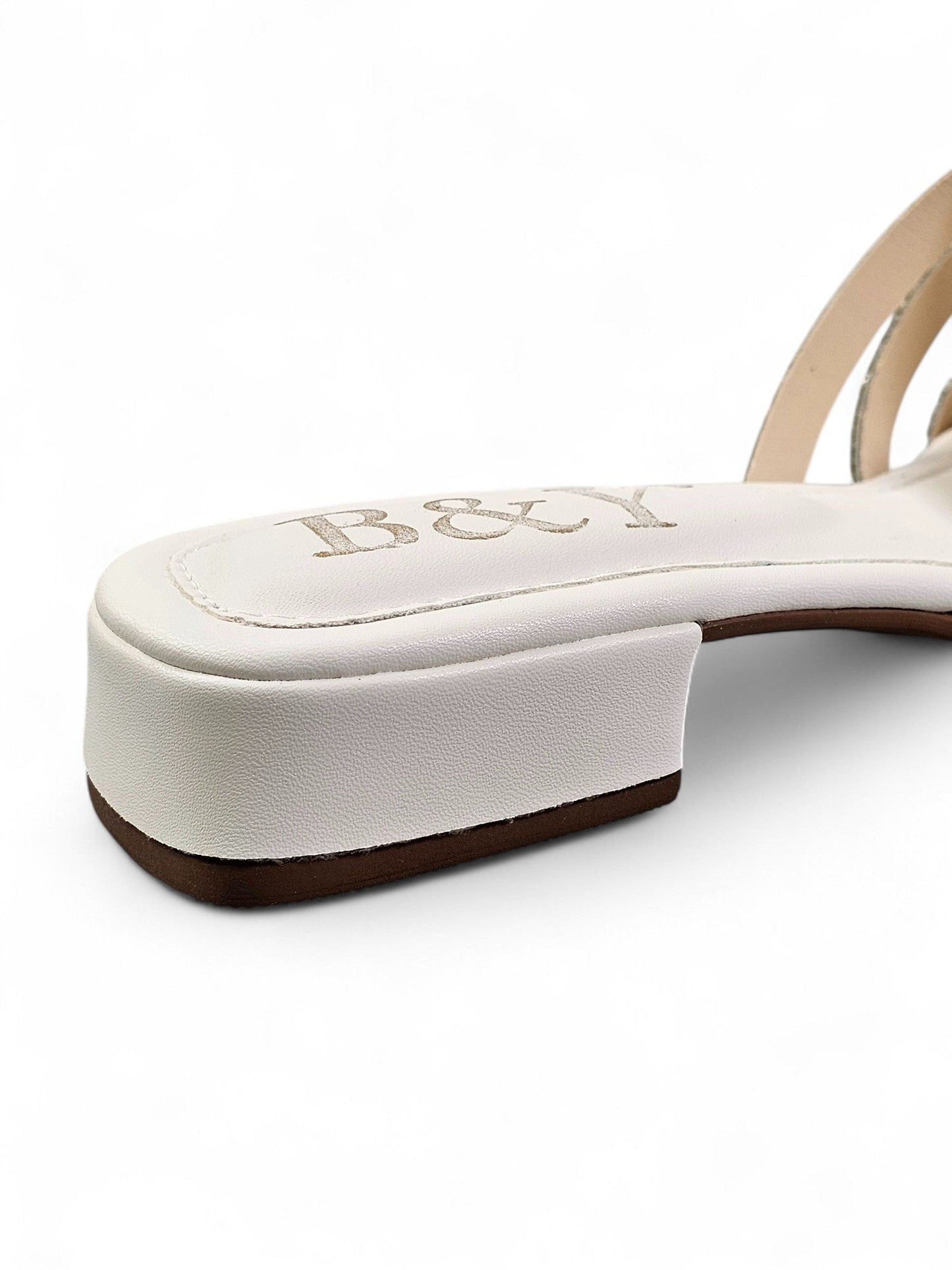 Velour White Low Heel Slip-on Sandal