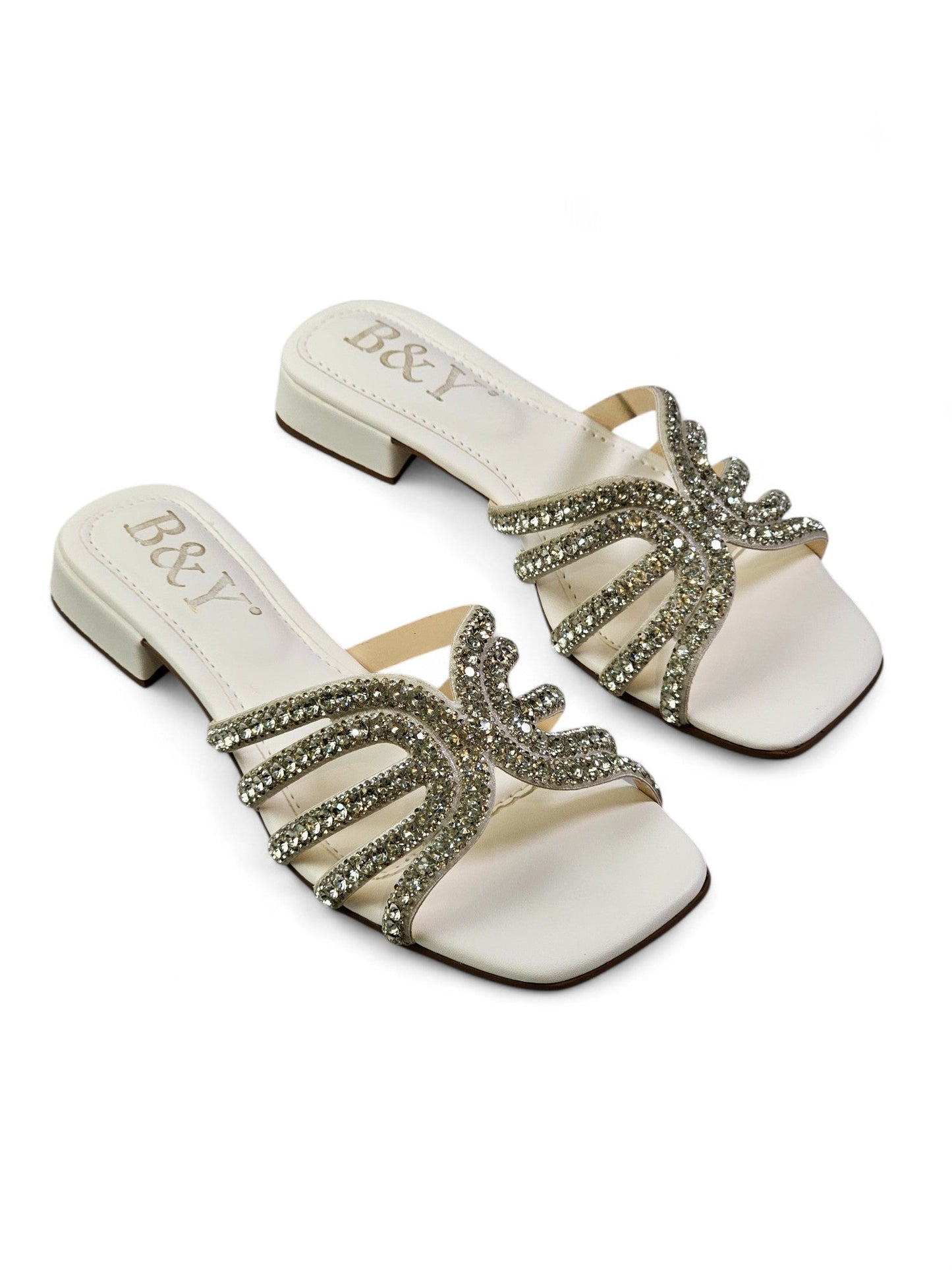 Velour White Low Heel Slip-on Sandal