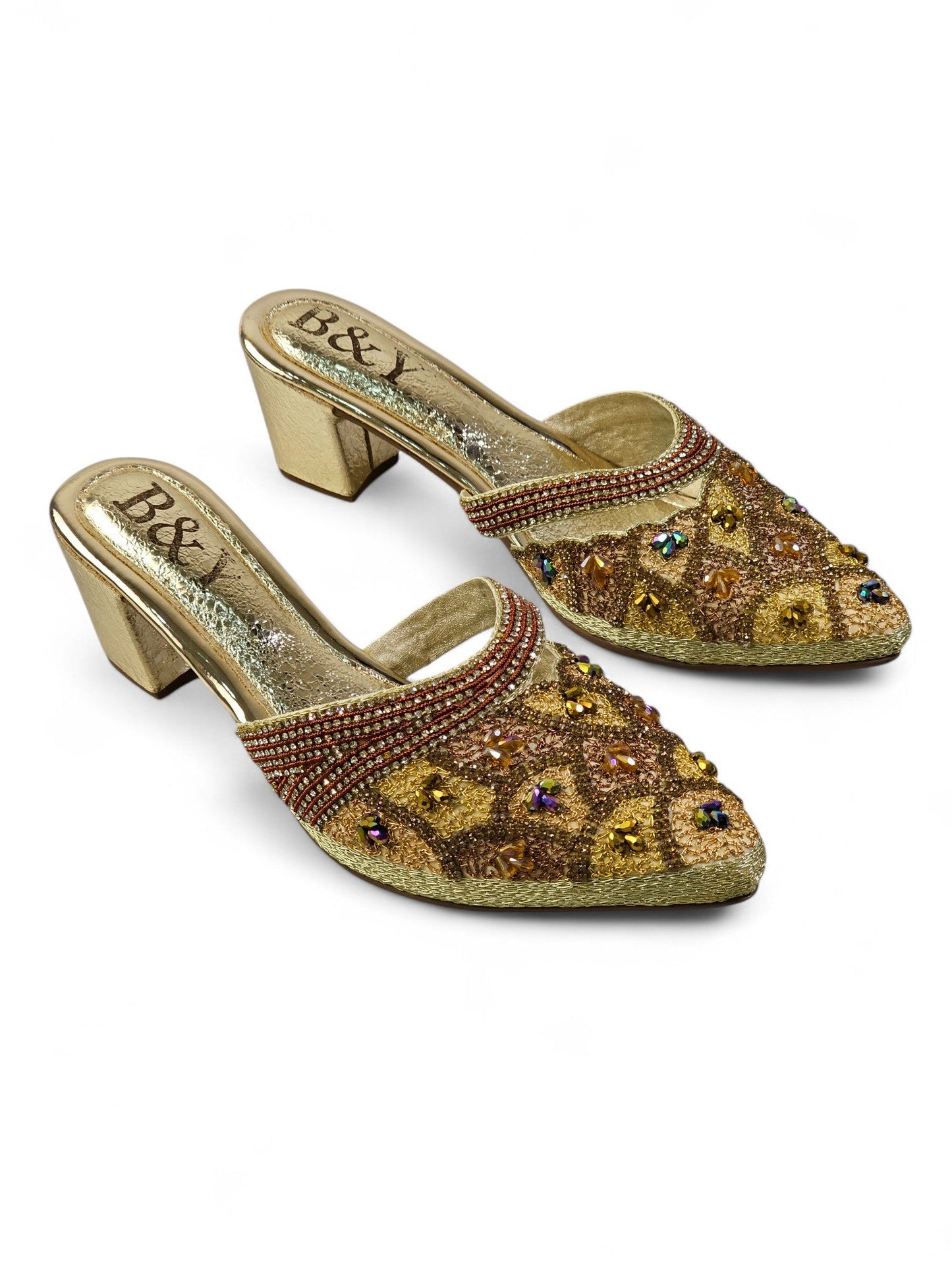 Zamirae Golden Mid Heel Mule