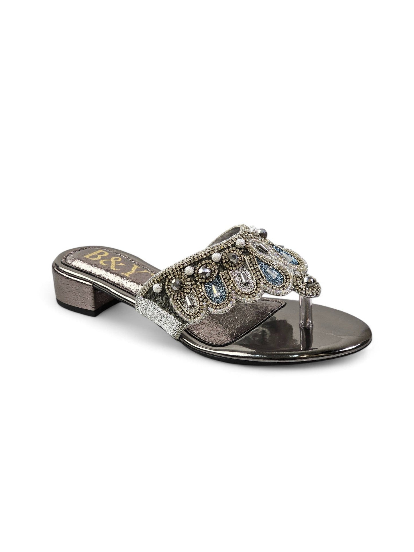 Zaffra Silver Block Heel Flip-Flop