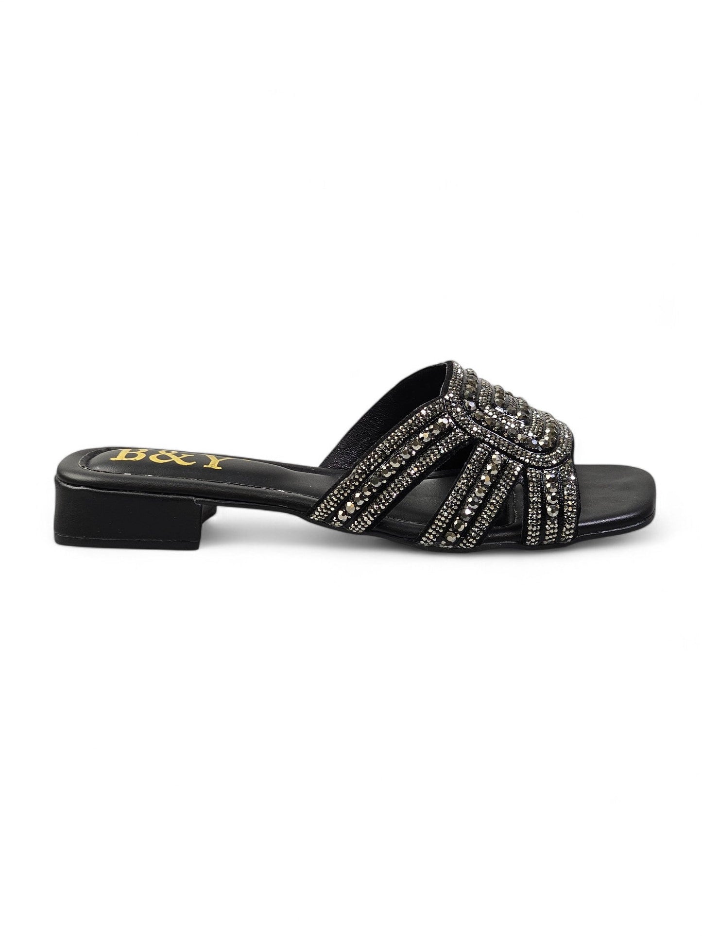 Elarin Black Low Heel Slip-on Sandal