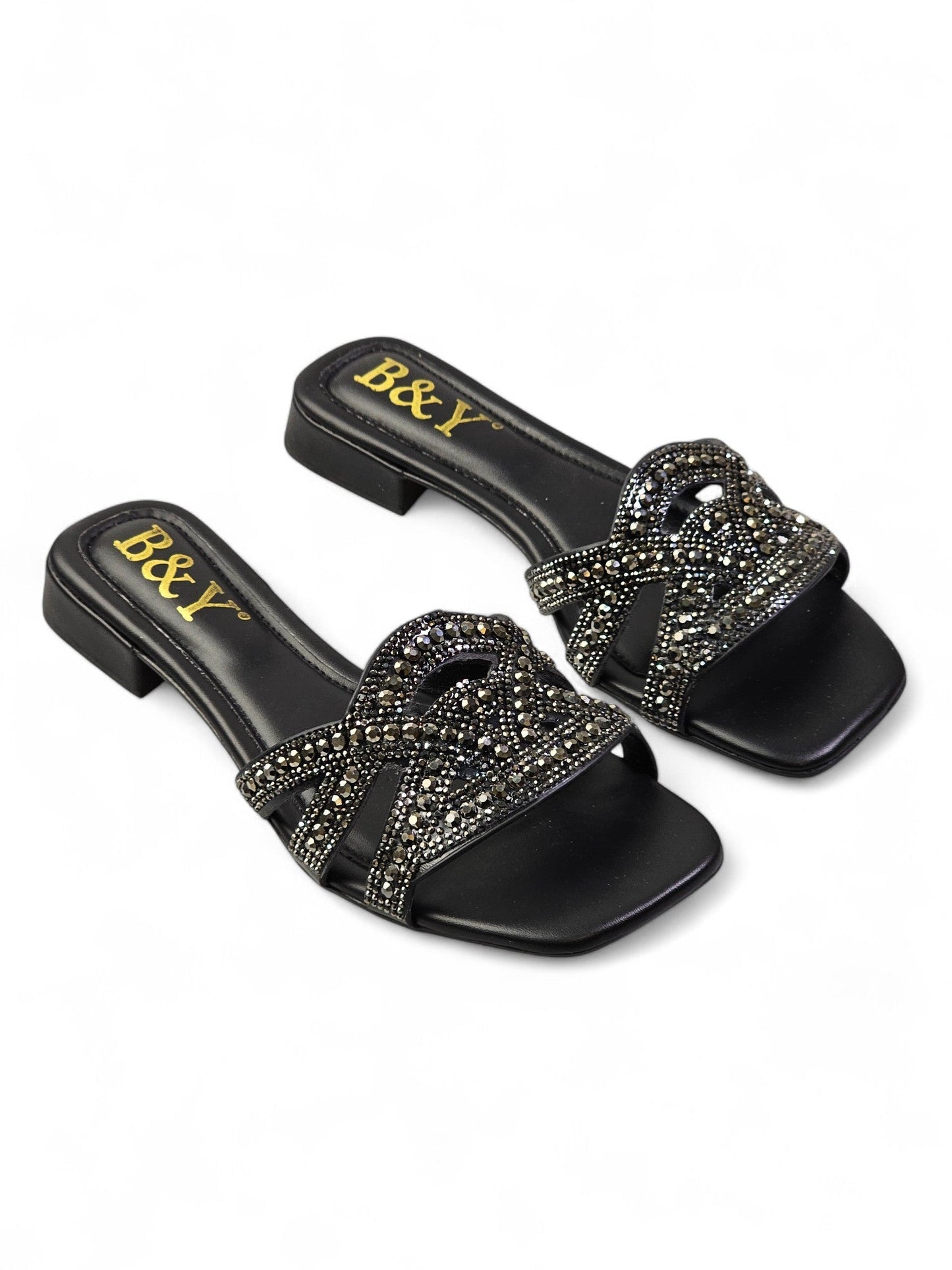 Moniva Black Low Heel Slip-on Sandal