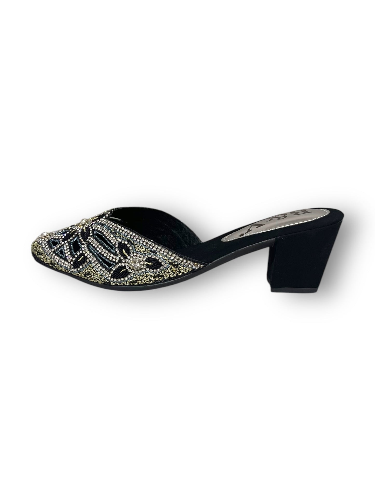 Delisse Black Mid Heel Mule