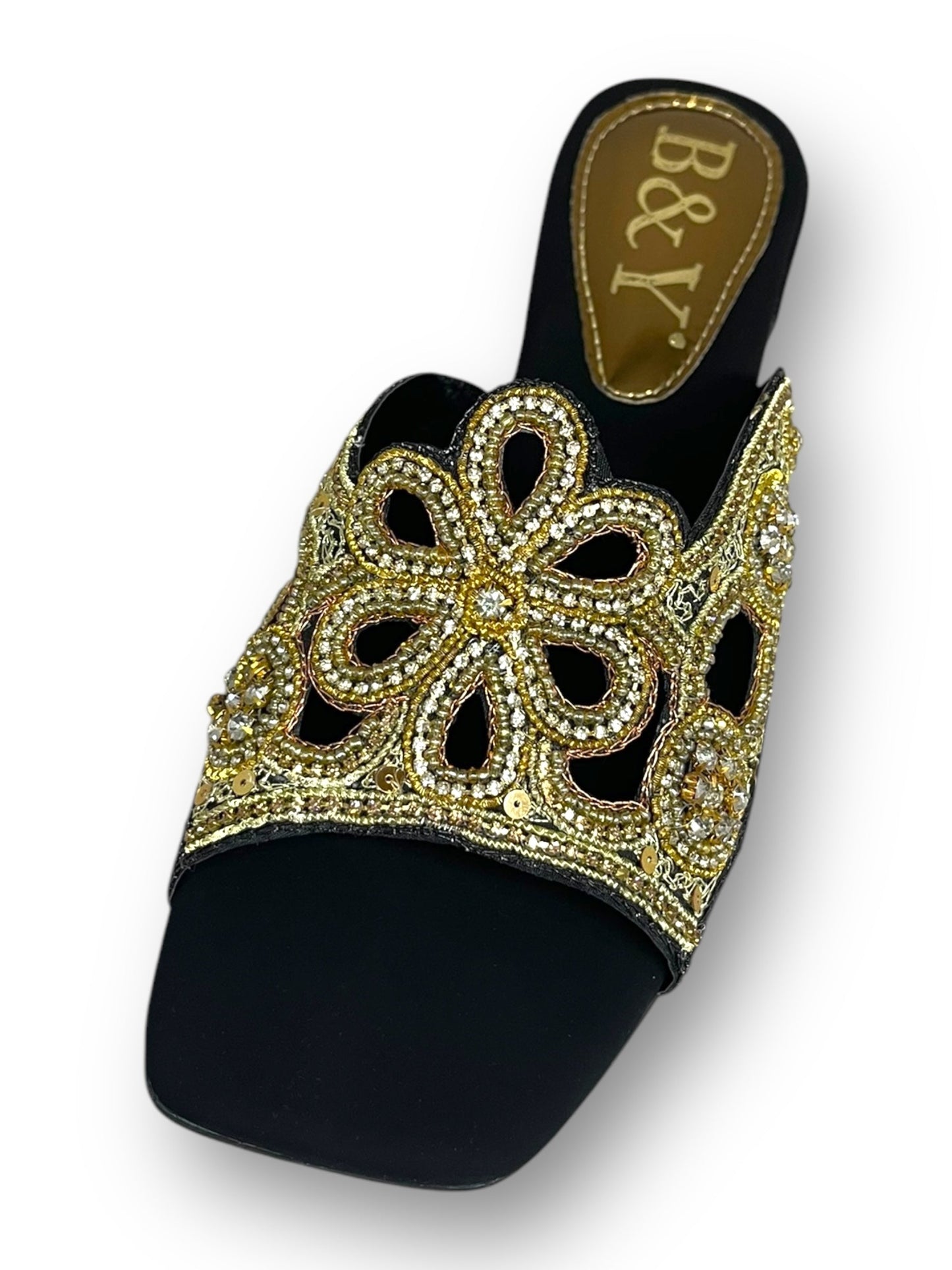 Feather Black Block Heel Slip-on Sandal