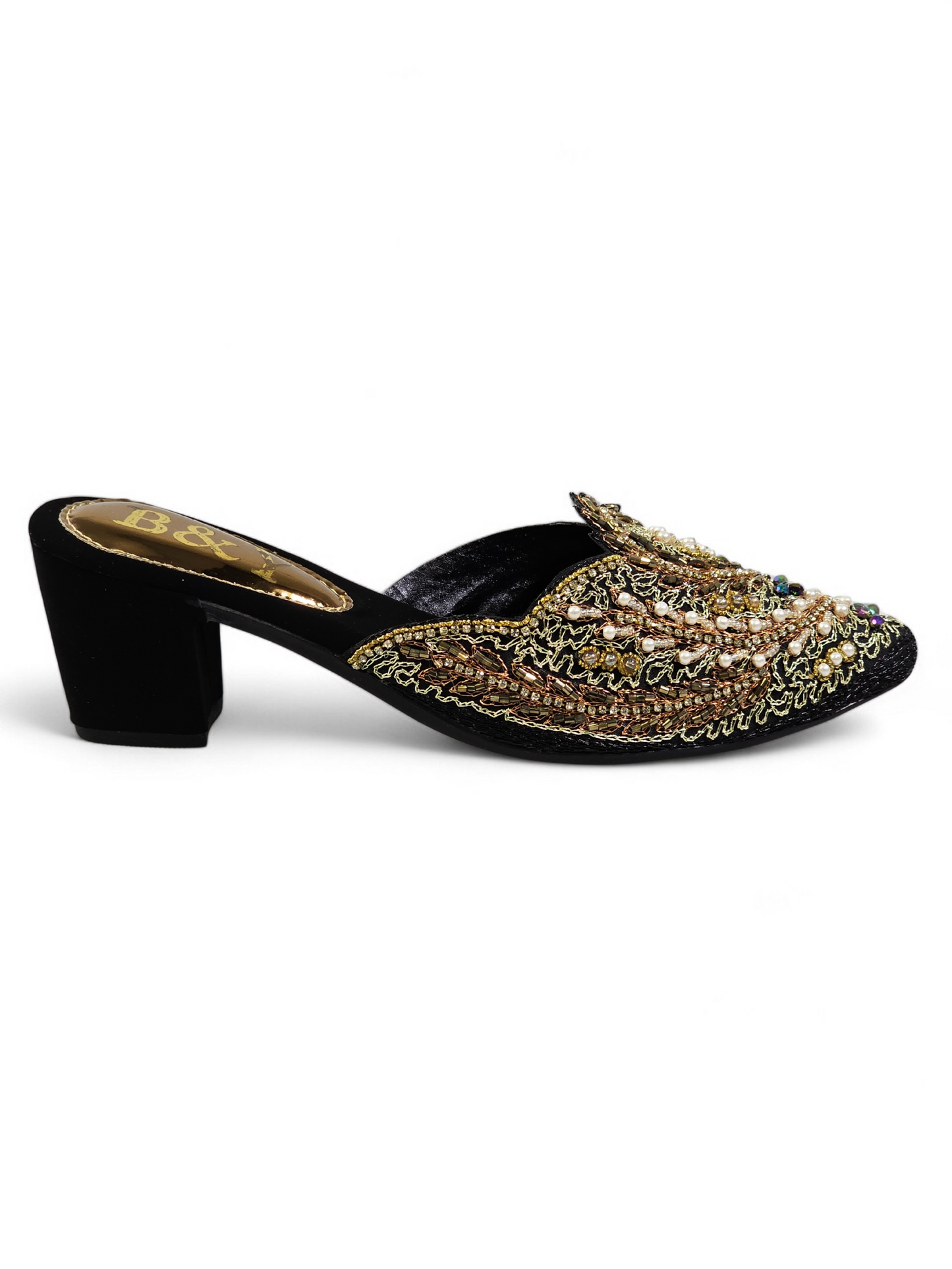 Lumari Black Mid Heel Mule