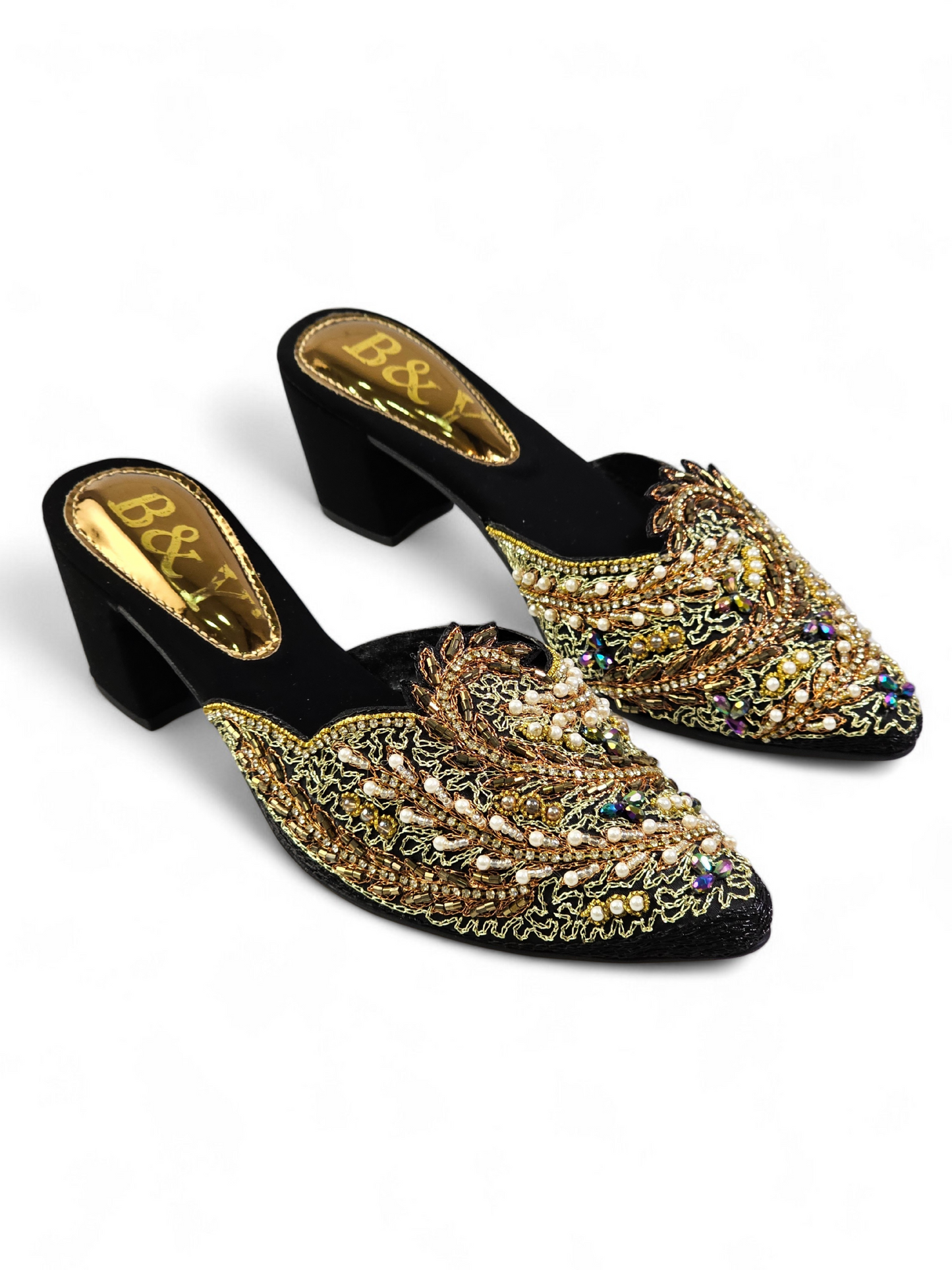 Lumari Black Mid Heel Mule