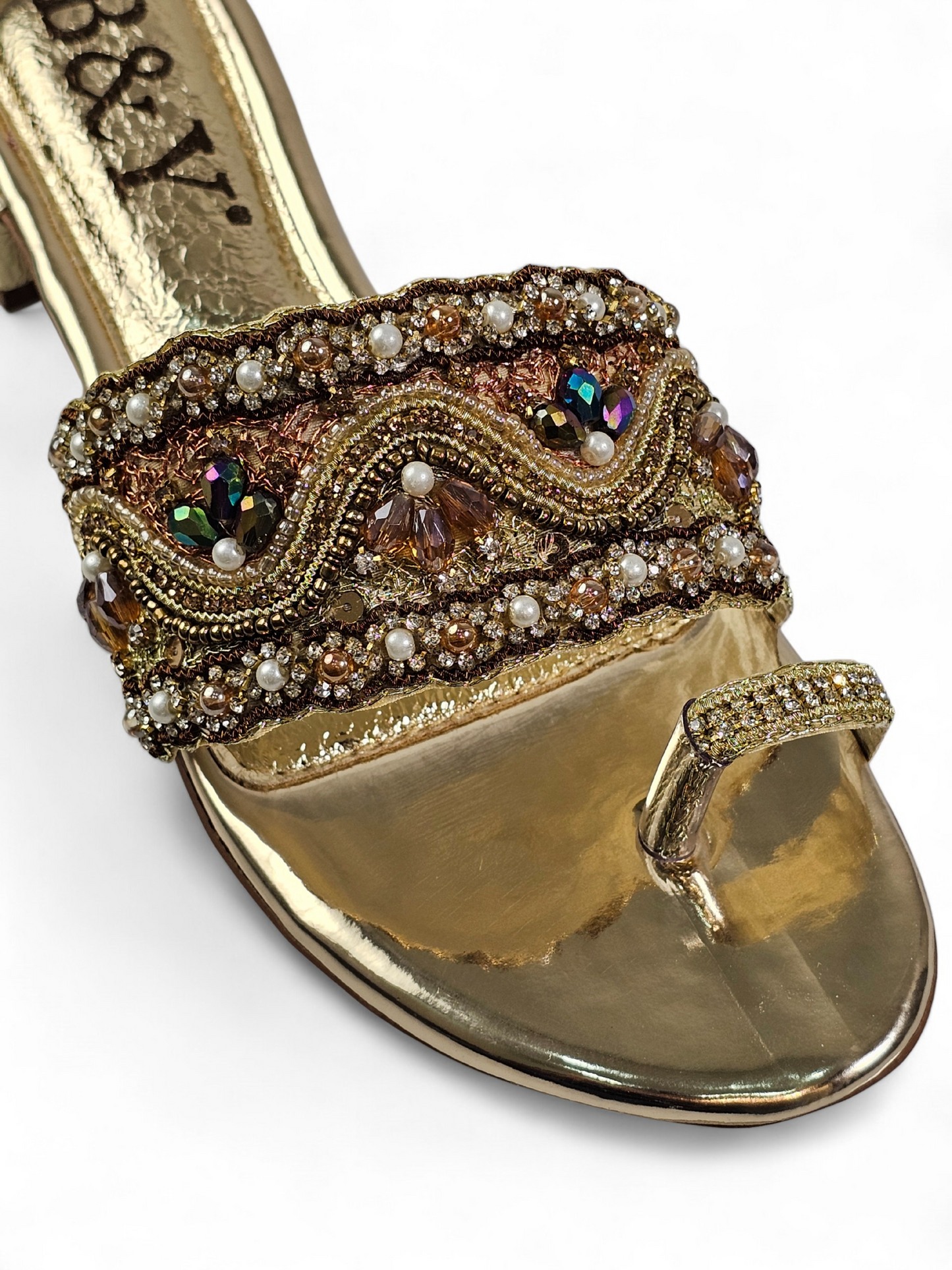 Lioraé Golden Block Heel Slip-on Sandal