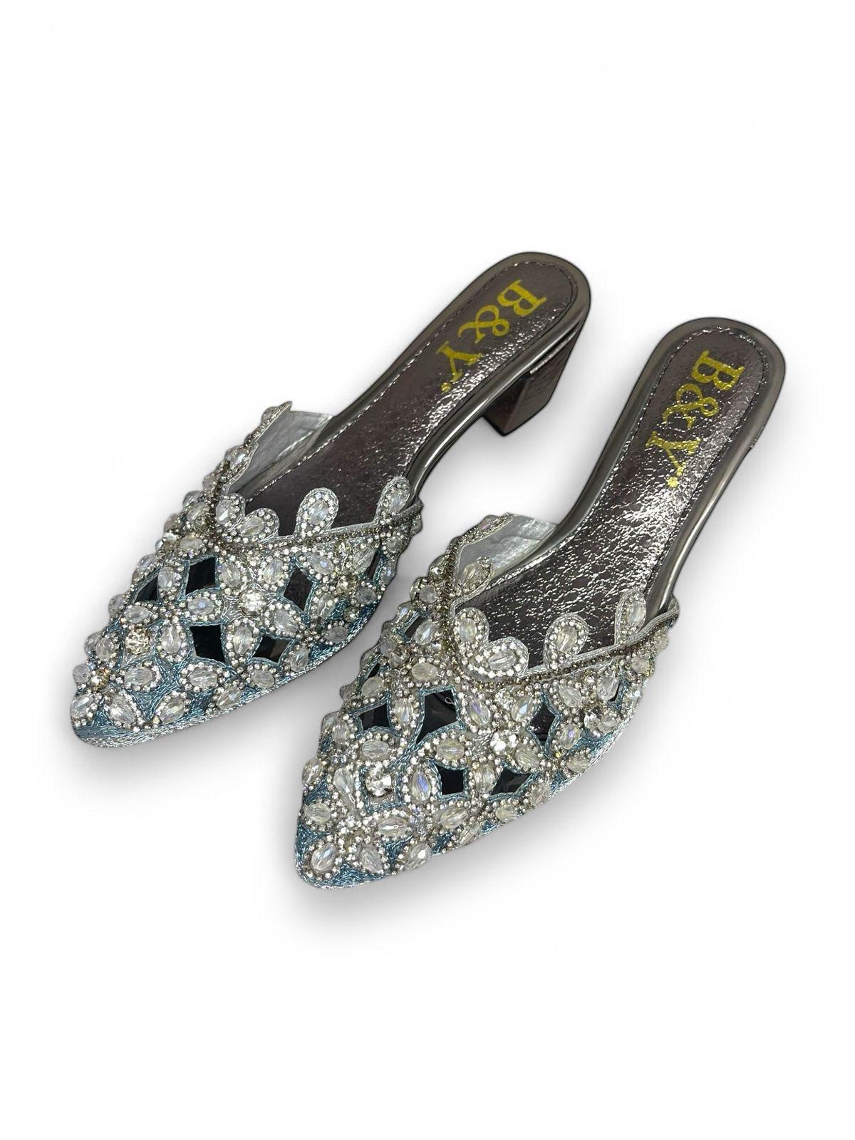 Flondra Silver Mid Heel Mule