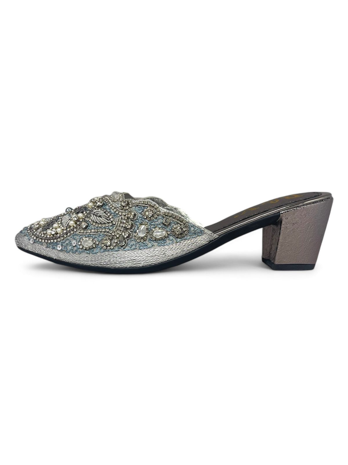 Zevela Silver Mid Heel Mule