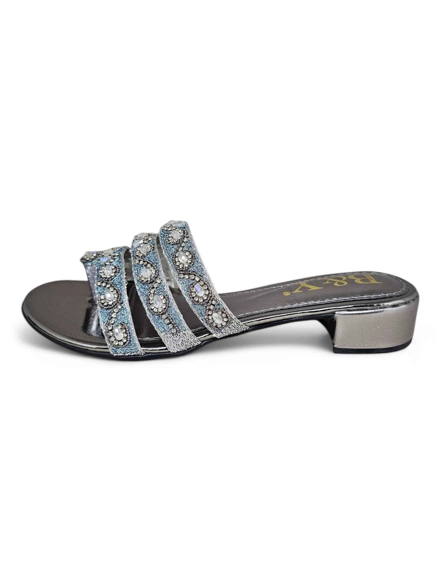 Marqine Silver Block Heel Slip-on Sandal