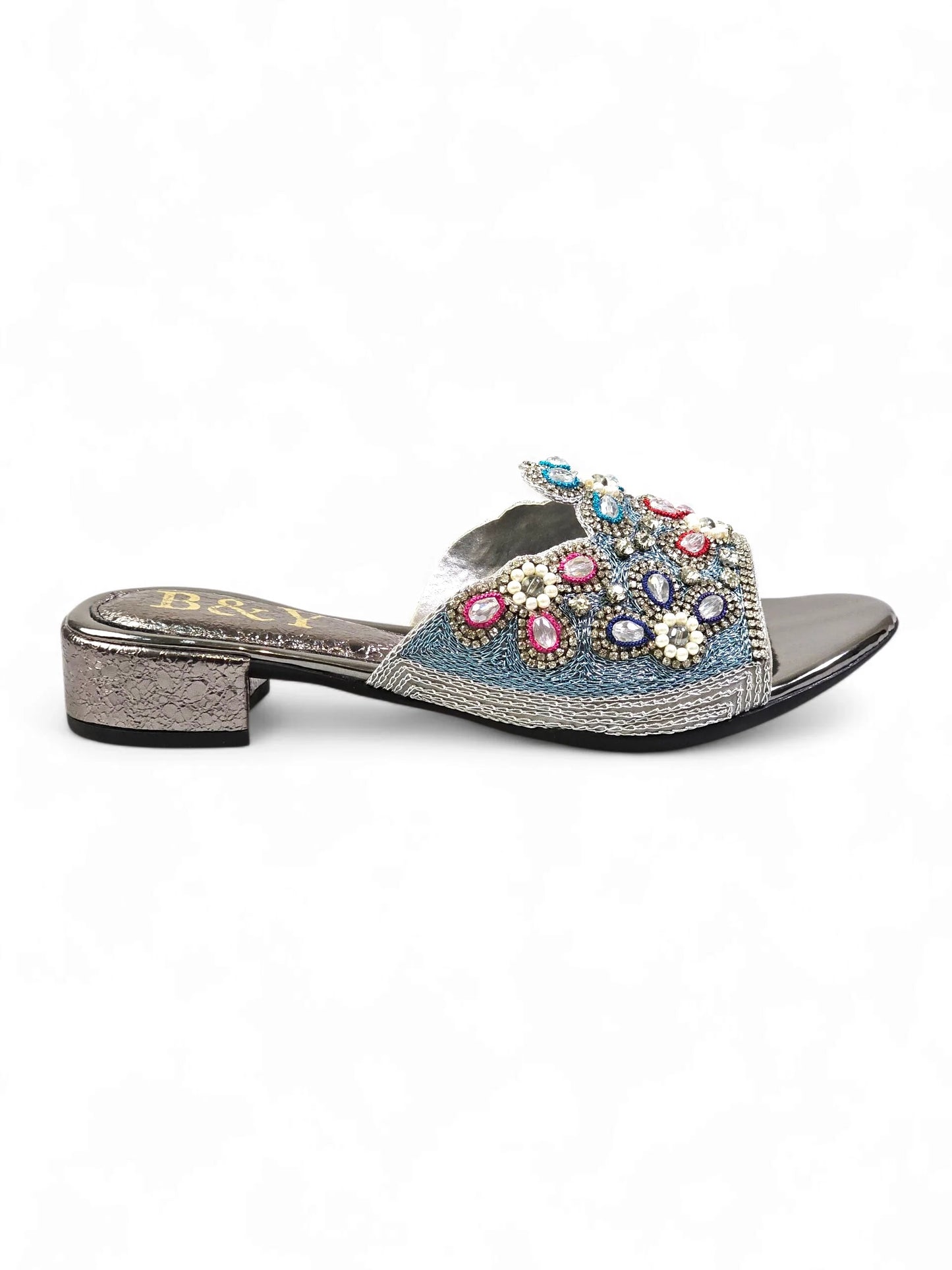 Eloura Silver Block Heel Slip-on Sandal