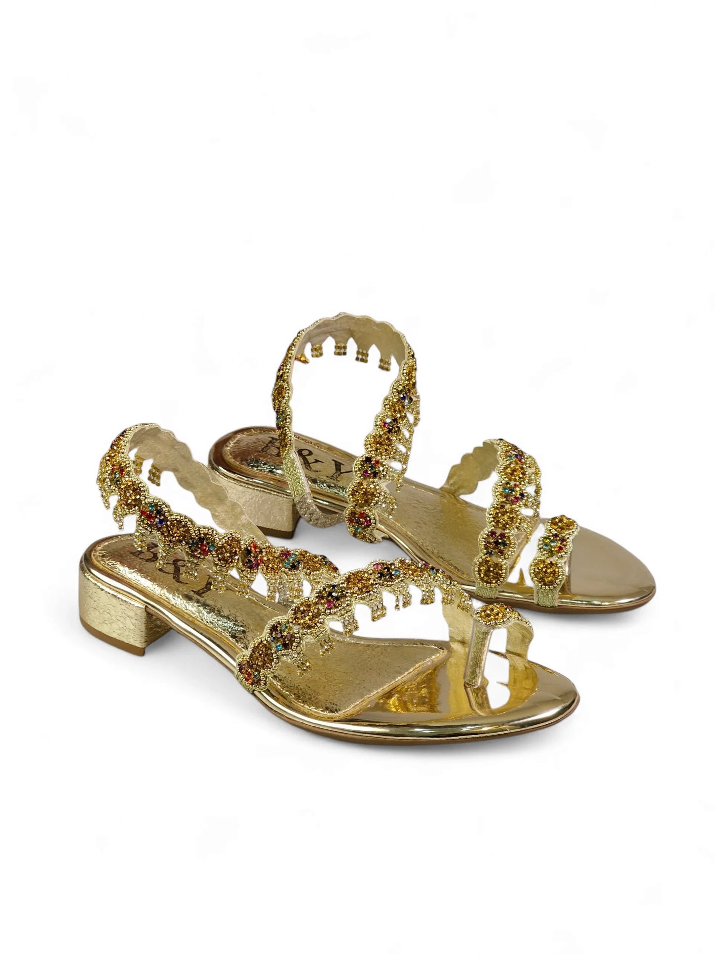 Trace Golden Block Heels Sandal