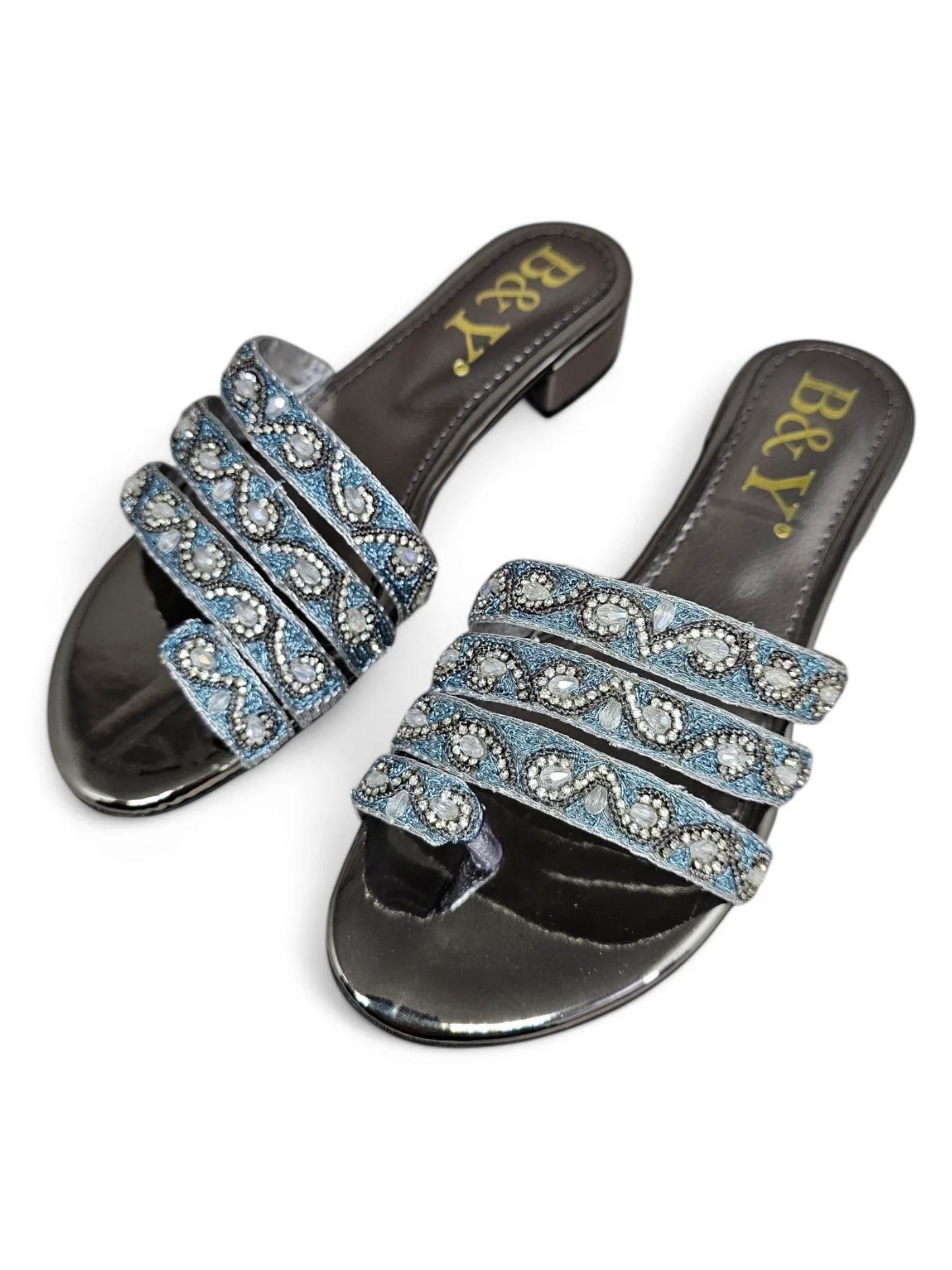 Marqine Silver Block Heel Slip-on Sandal