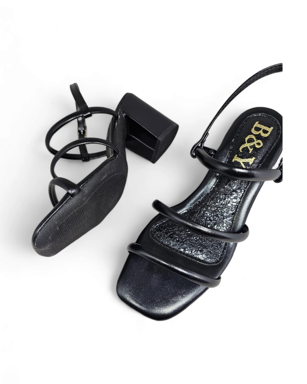 Glisten Black Block Heel Sandal