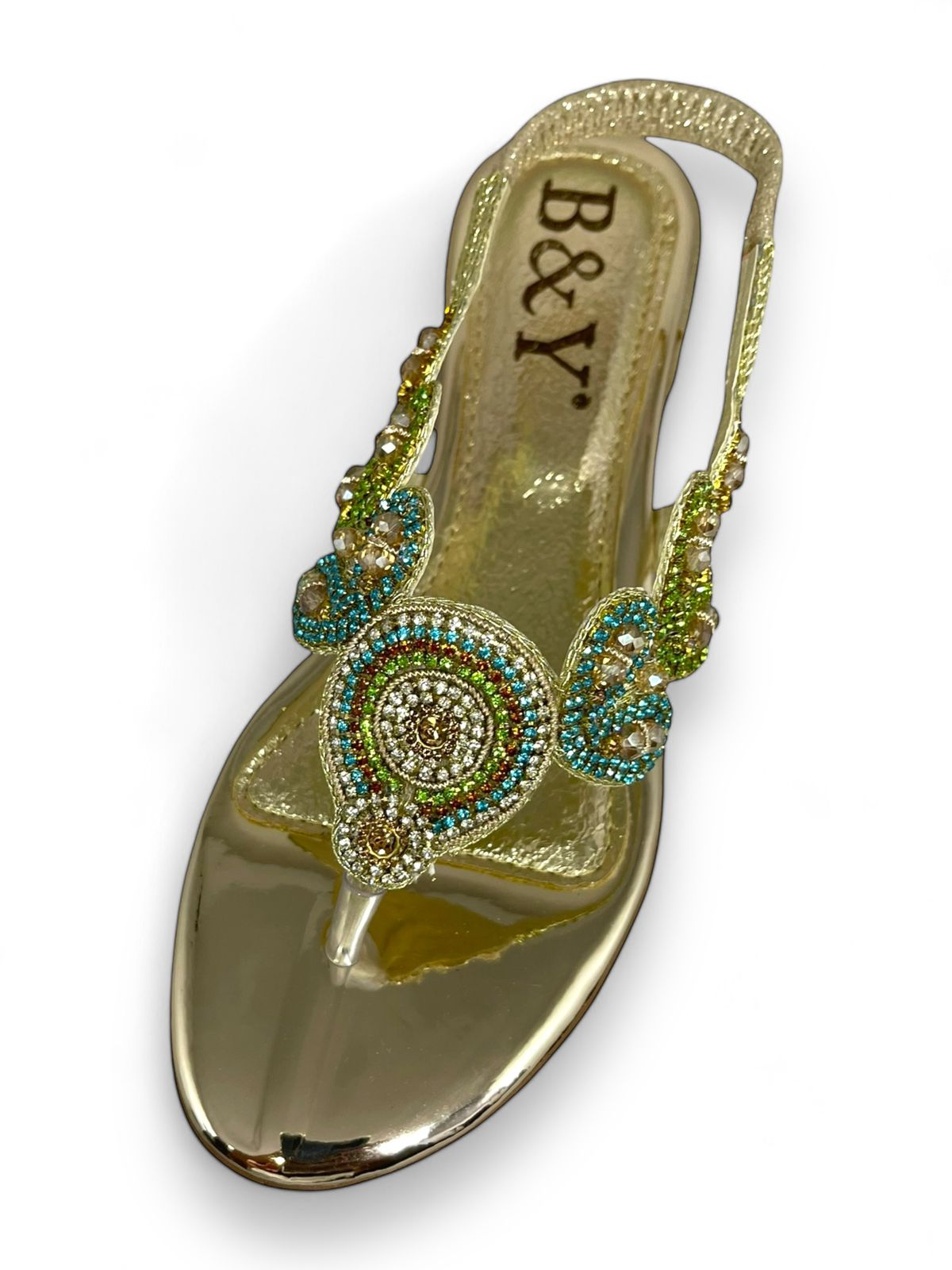 Flourish Golden Block Heels Sandal